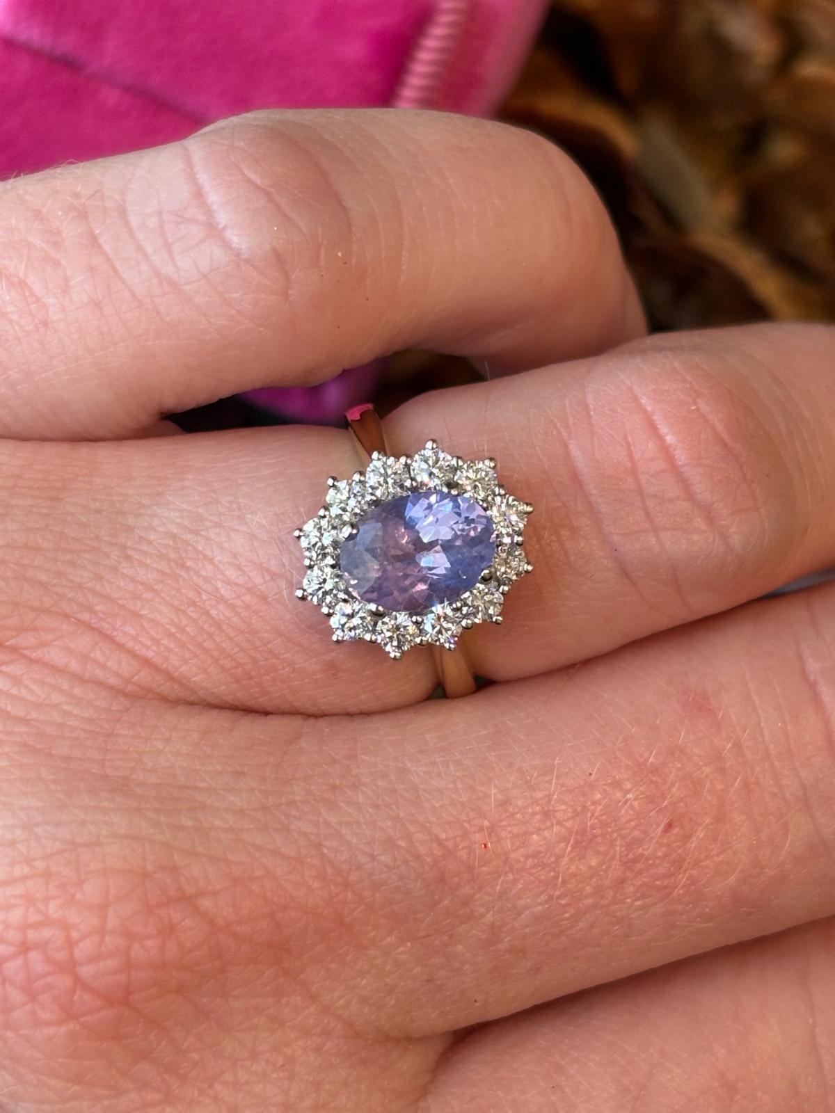 2.43 CTW No Heat Lilac Sapphire and Natural Diamond Ring in Platinum and 18ct Yellow Gold