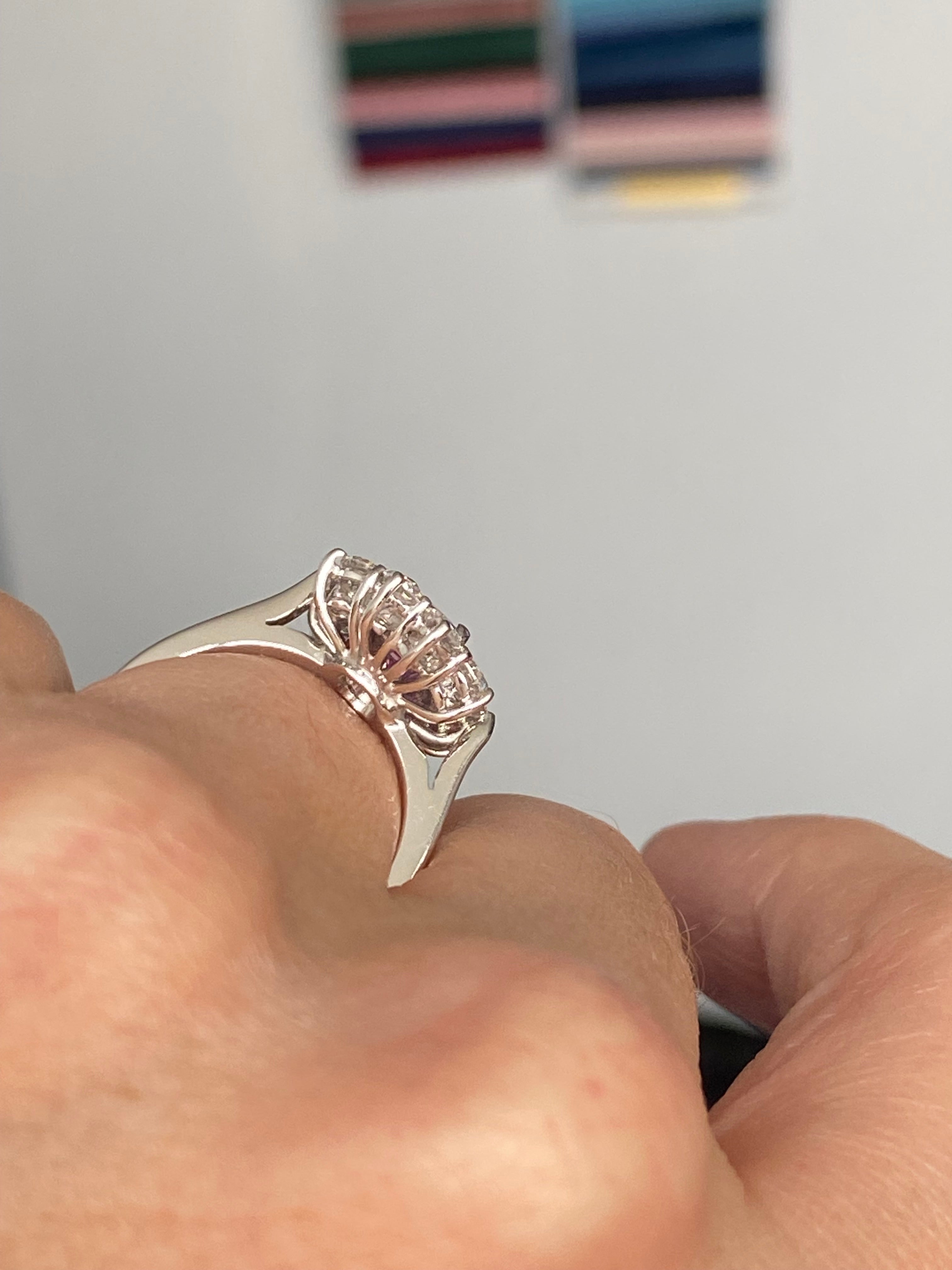2.33 CTW Emerald Cut Pink Sapphire and Natural Diamond Halo Ring in Platinum