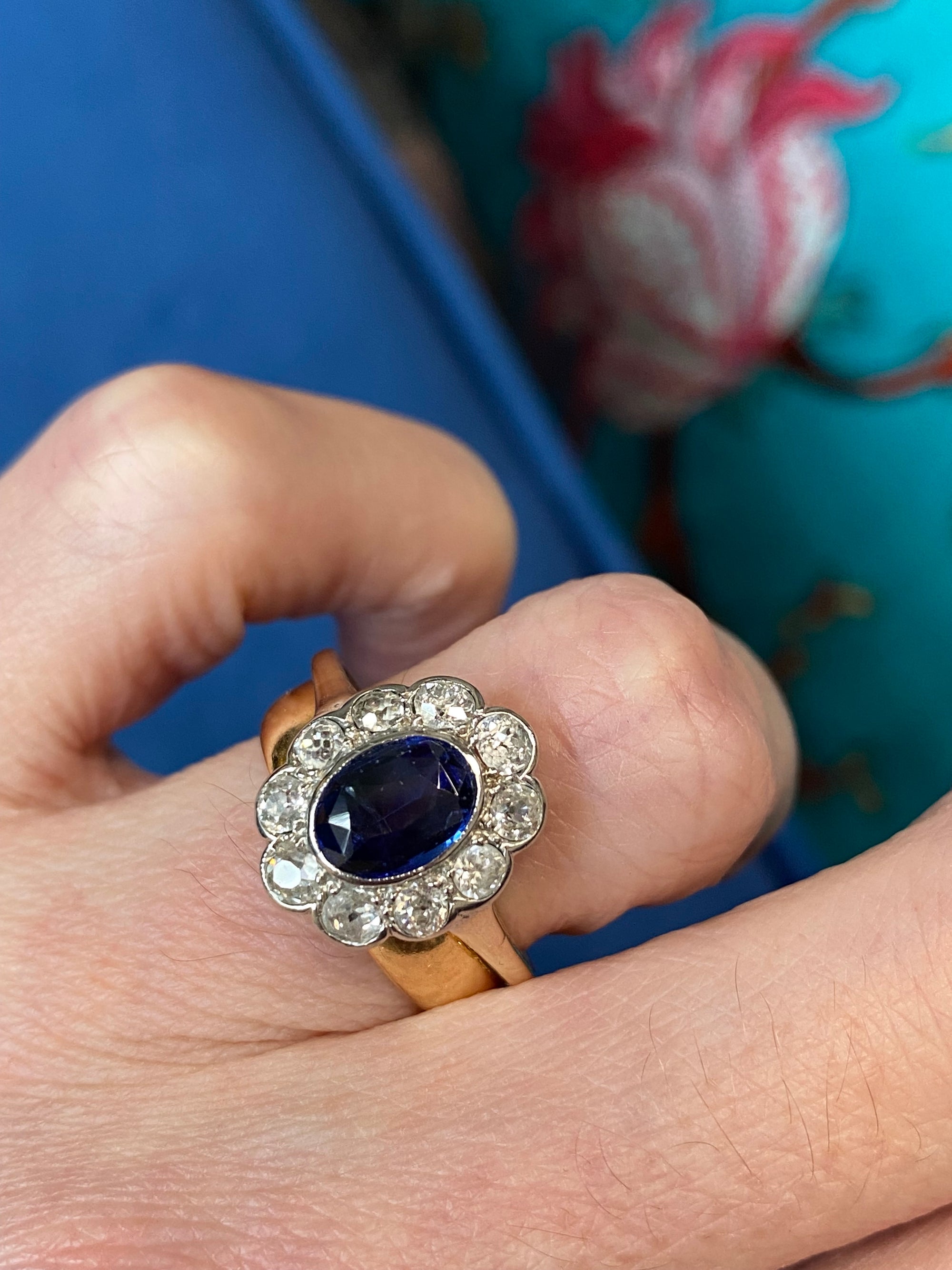 2.00 CTW Antique Edwardian Blue Sapphire and Diamond Ring in 18ct Gold