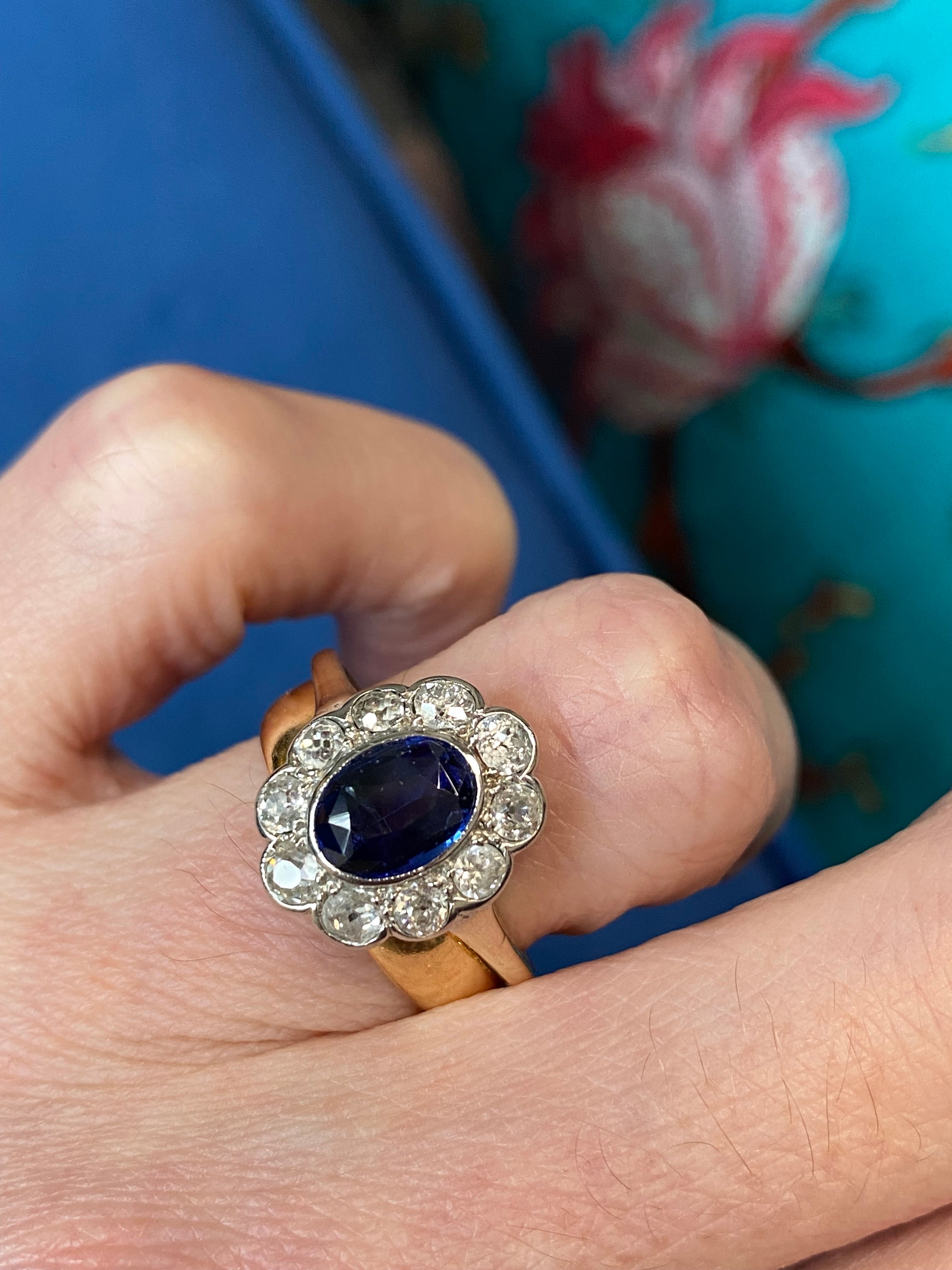 2.00 CTW Antique Edwardian Blue Sapphire and Diamond Ring in 18ct Gold