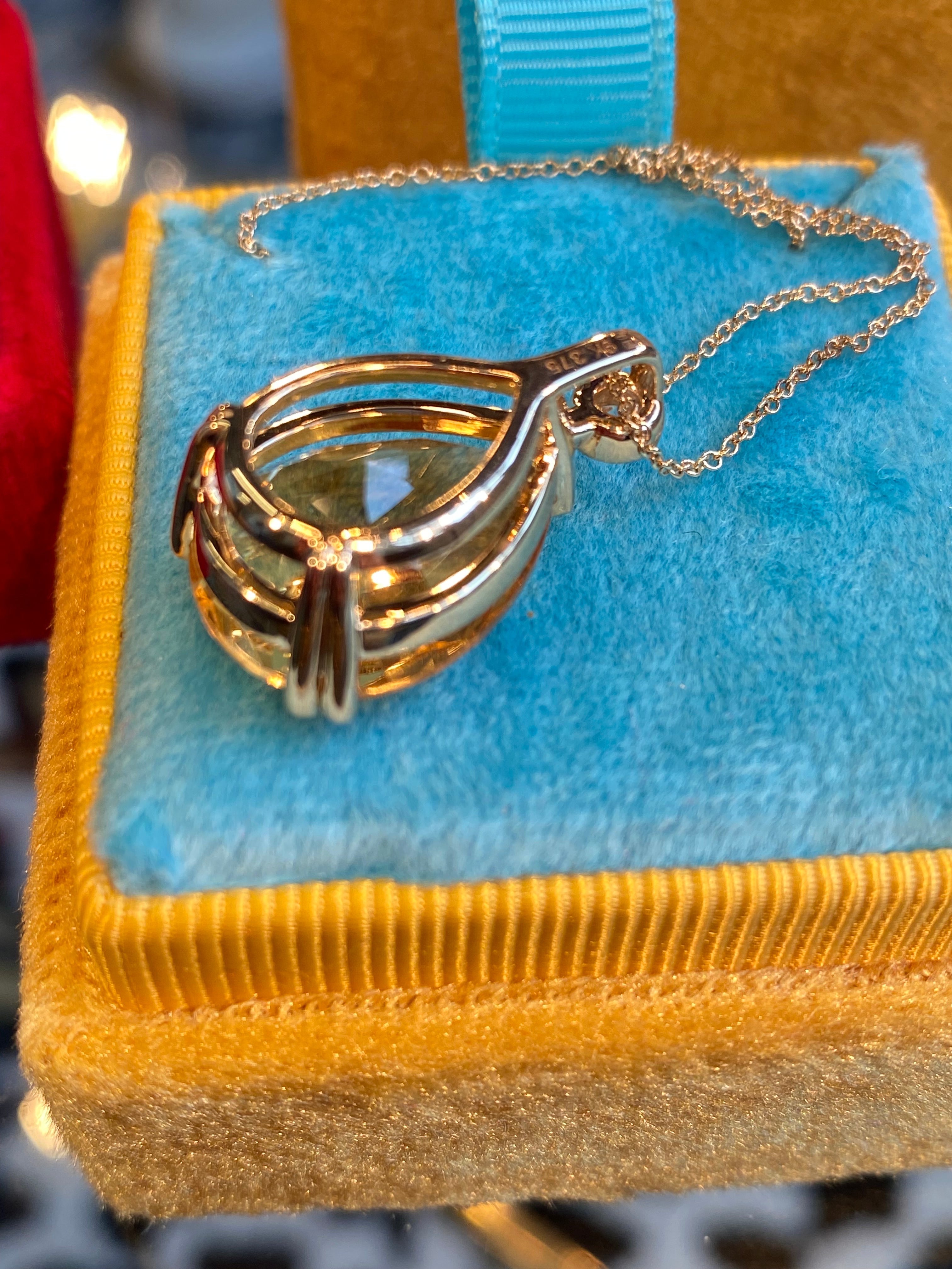 9.50 Carat Citrine and Natural Diamond Pendant Necklace in 9ct Yellow Gold