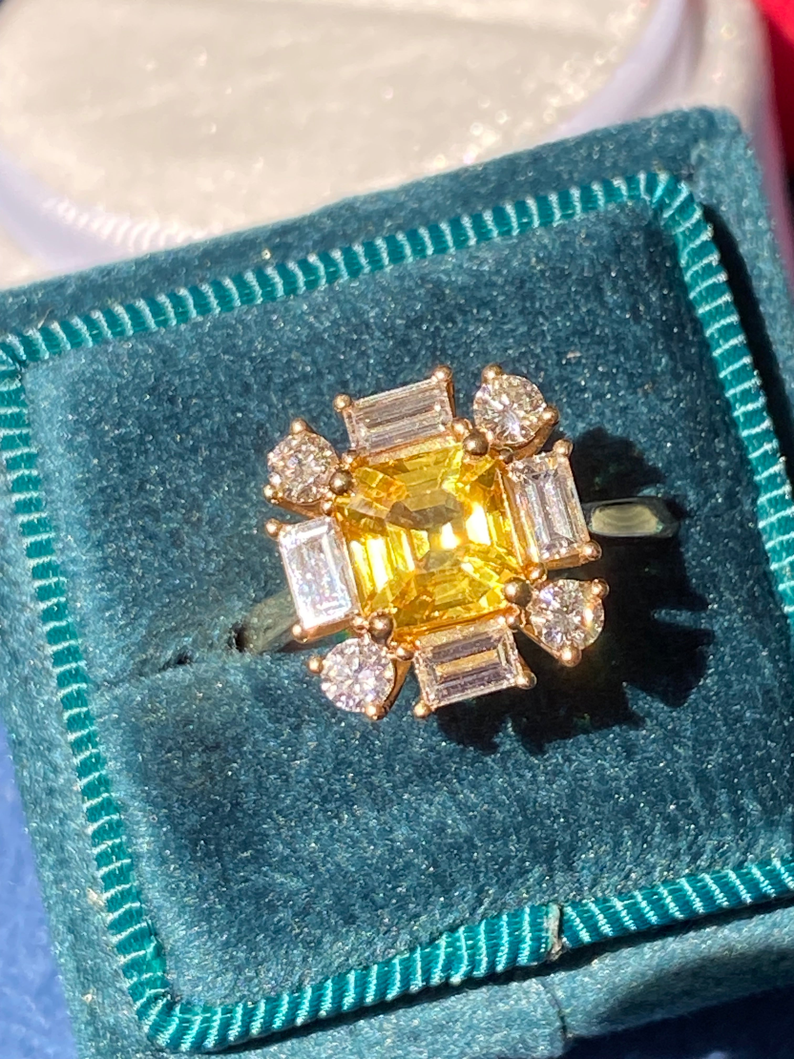 2.26 Carat Yellow Sapphire and 0.92 ctw Natural Diamond Ring in 18ct Yellow Gold