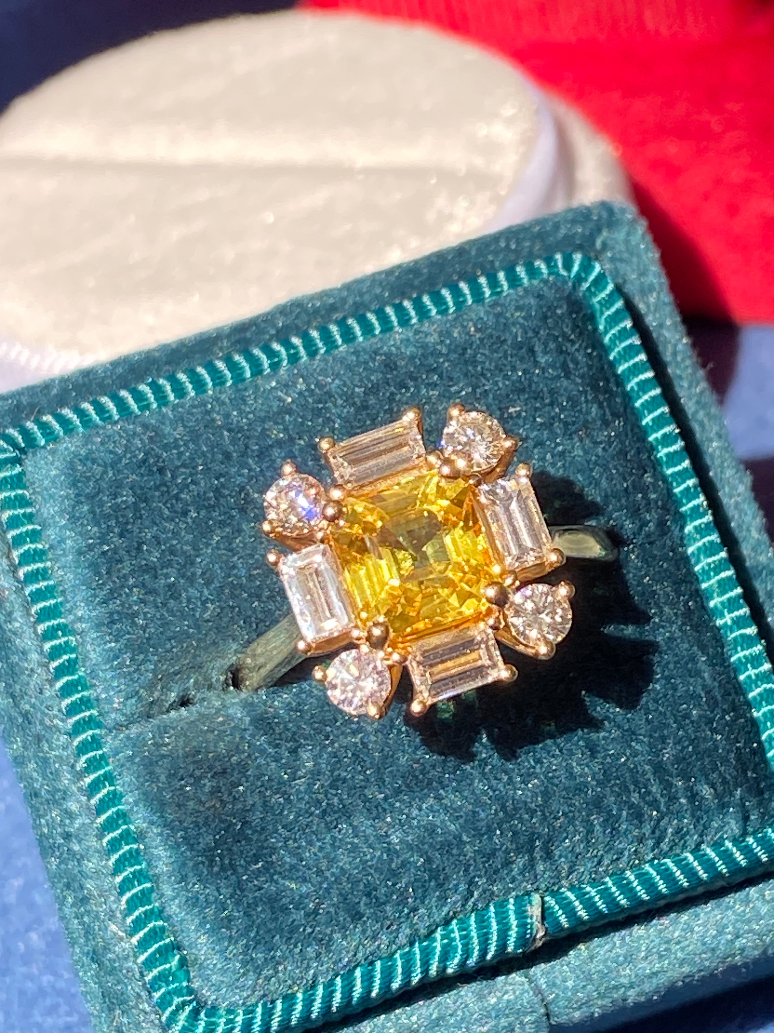 2.26 Carat Yellow Sapphire and 0.92 ctw Natural Diamond Ring in 18ct Yellow Gold