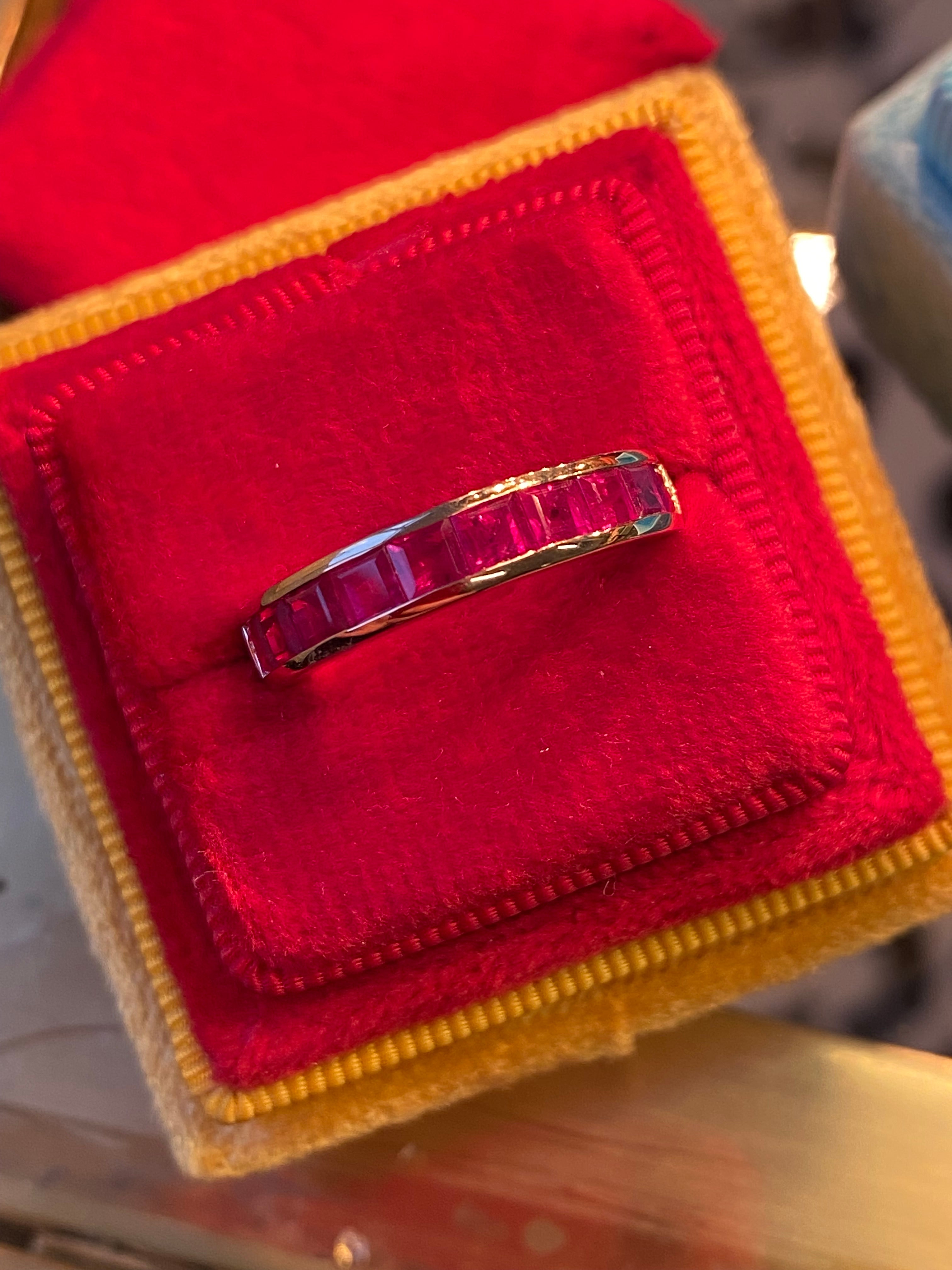 Princess Cut Channel Set Ruby in 9ct Yellow Gold