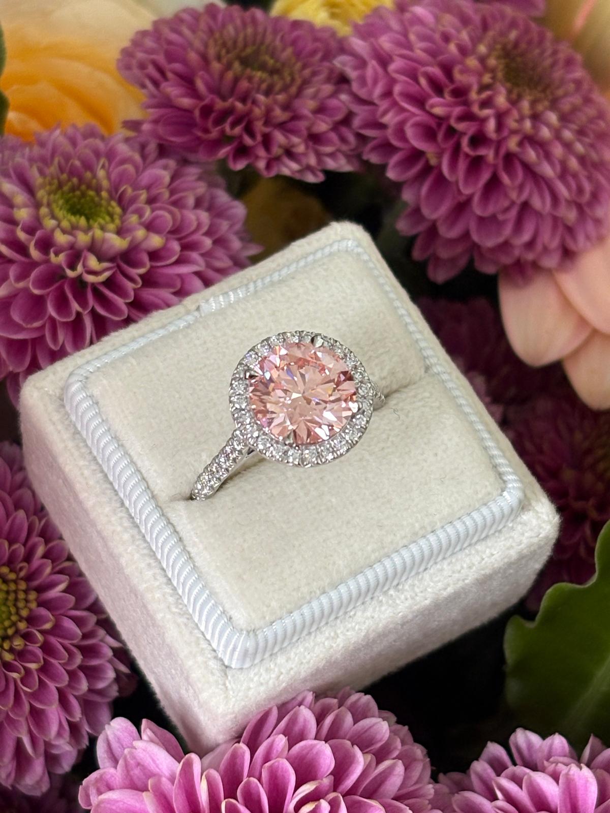 3.52 CTW Fancy Pink Lab Grown Diamond Halo Ring in Platinum