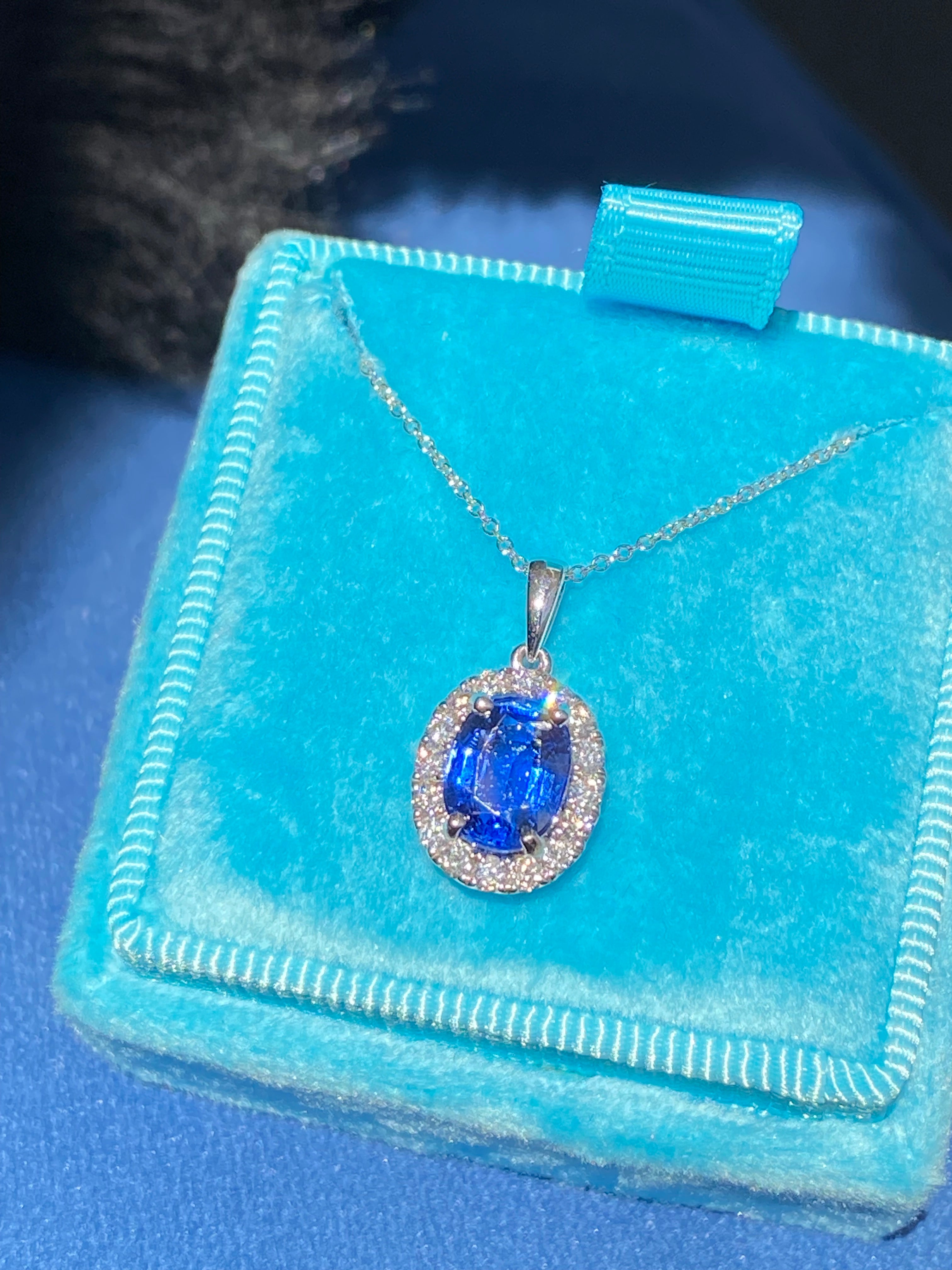 2.63 CTW Kyanite and Natural Diamond Pendant Necklace in 18ct White Gold