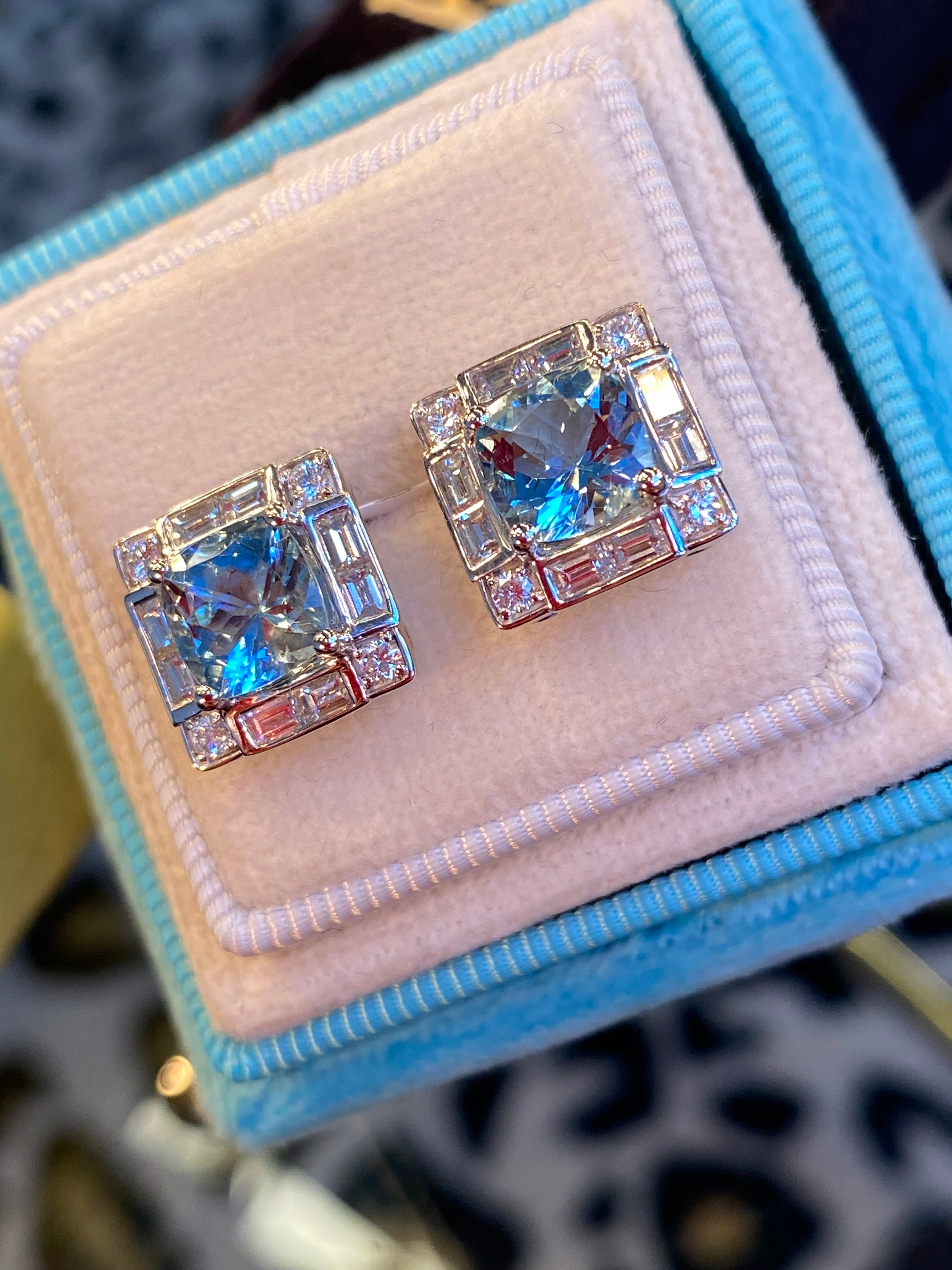 3.63 CTW Aquamarine and Diamond Stud Earrings in 18ct White Gold