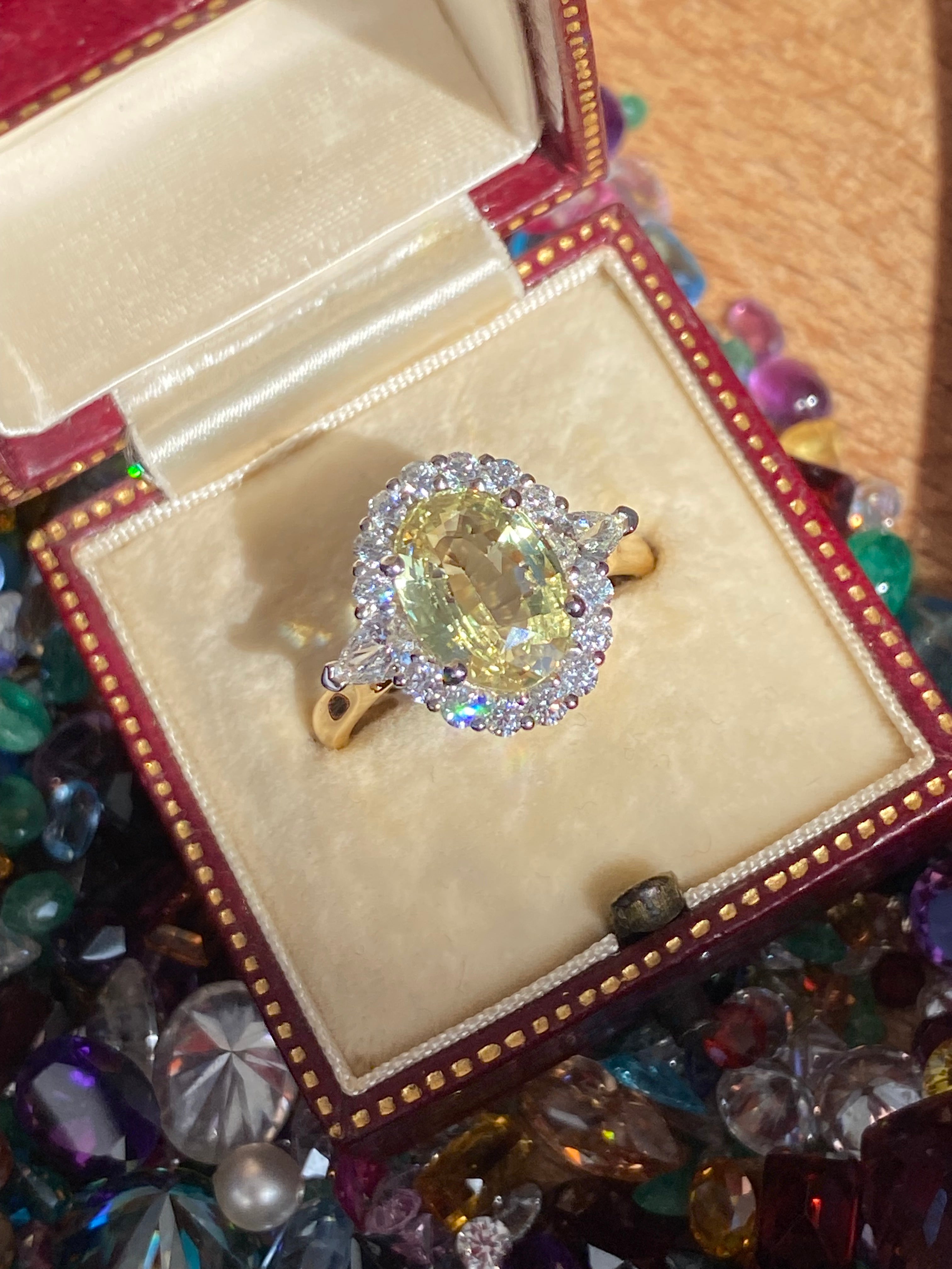 3.73 CTW Yellow Sapphire and Natural Diamond Ring in Platinum and 18ct Yellow Gold