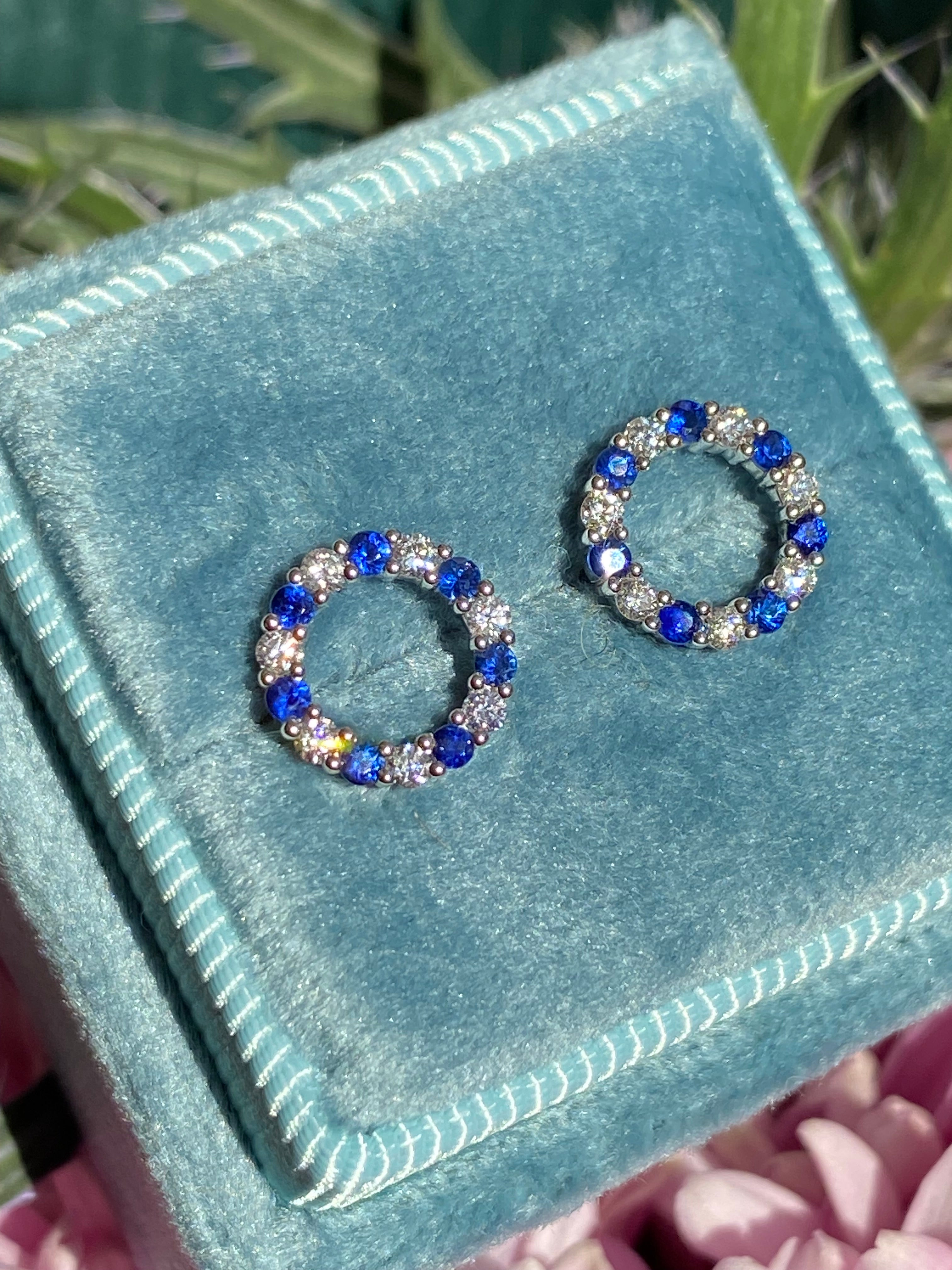 Sapphire and Diamond Stud Earrings in 18ct White Gold