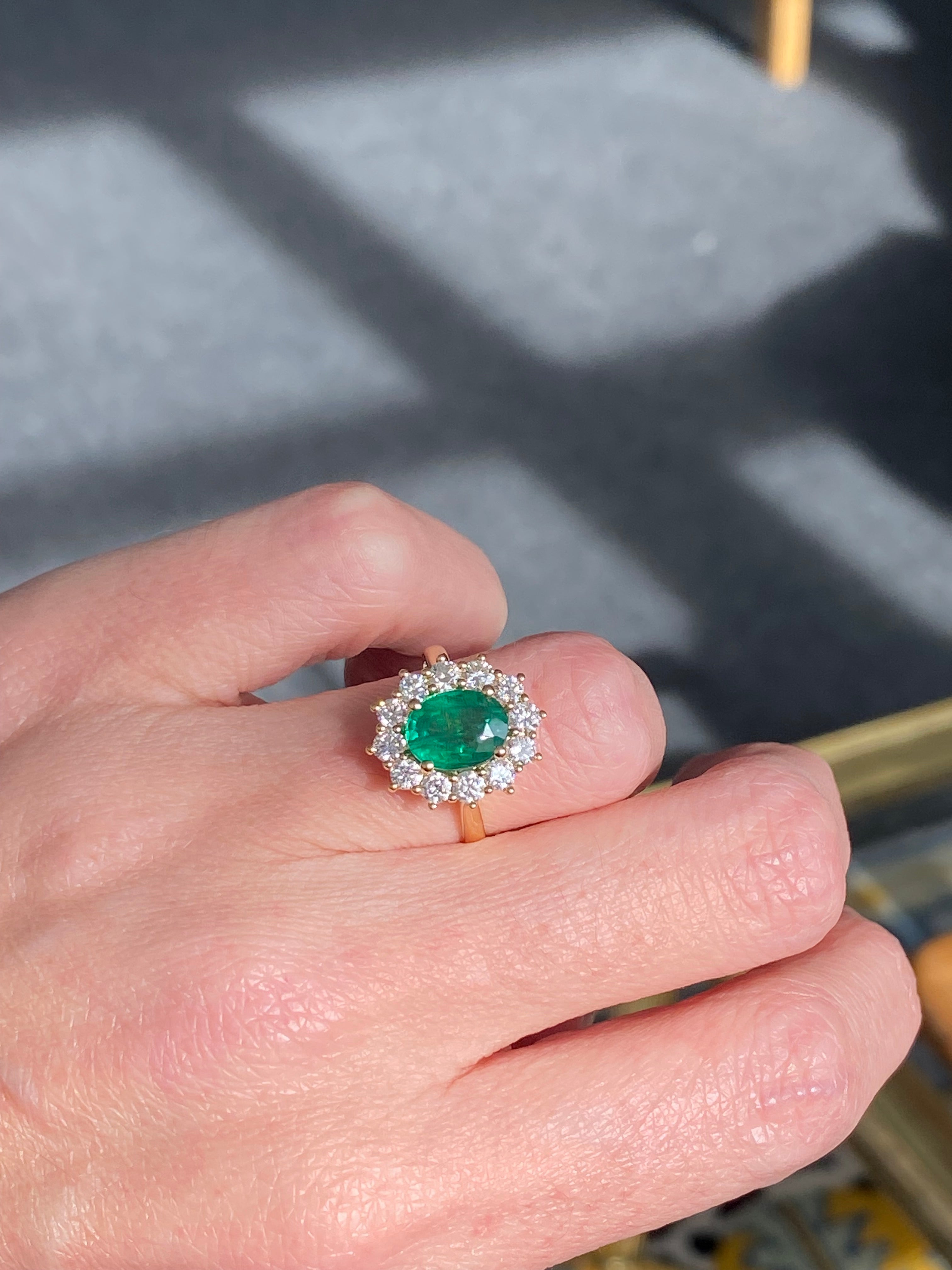 2.82 CTW Oval Cut Emerald and Natural Diamond Ring in 18ct Yellow Gold