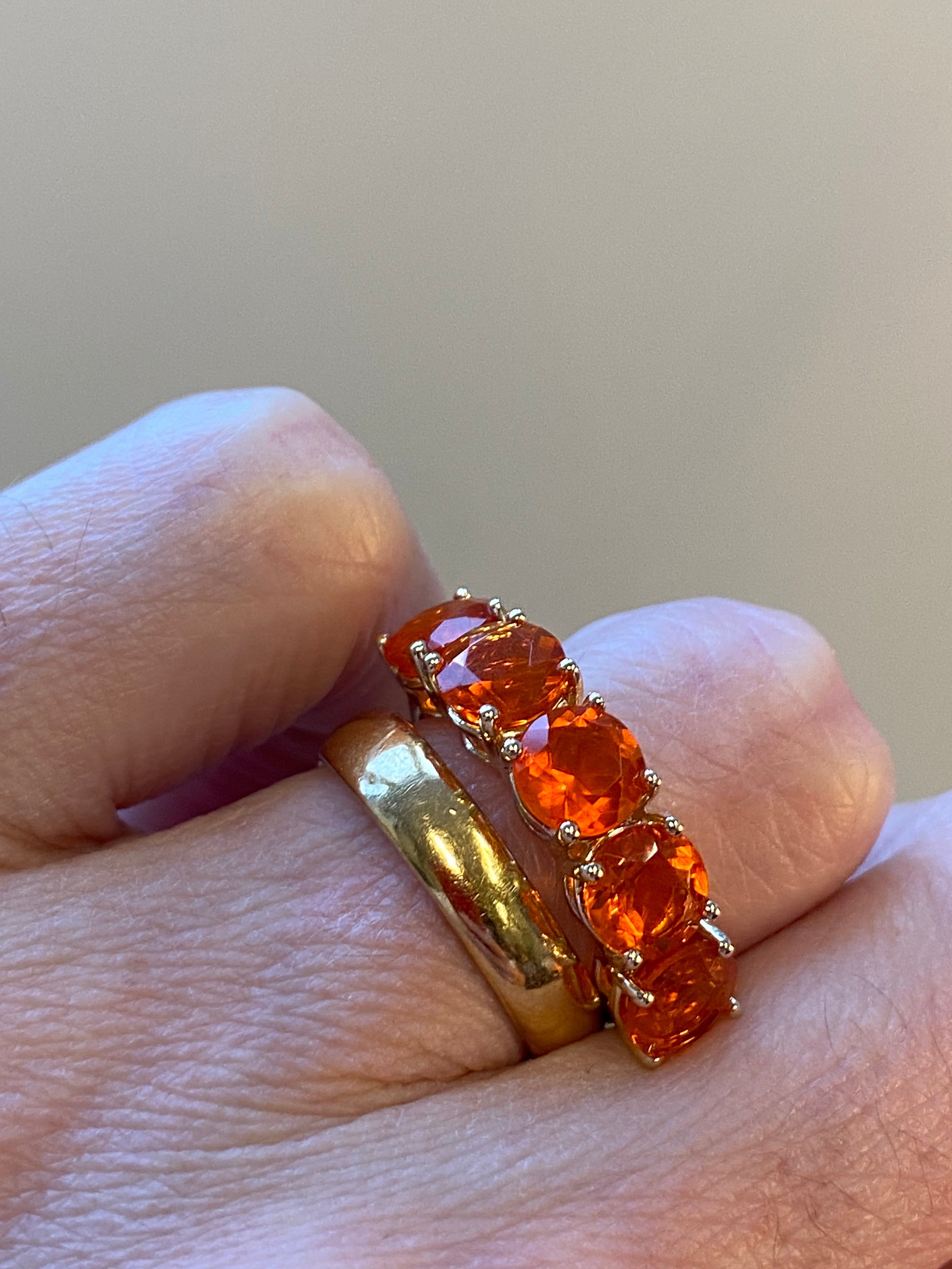 3.04 CTW Fire Opal Five Stone Ring in 9ct Yellow Gold