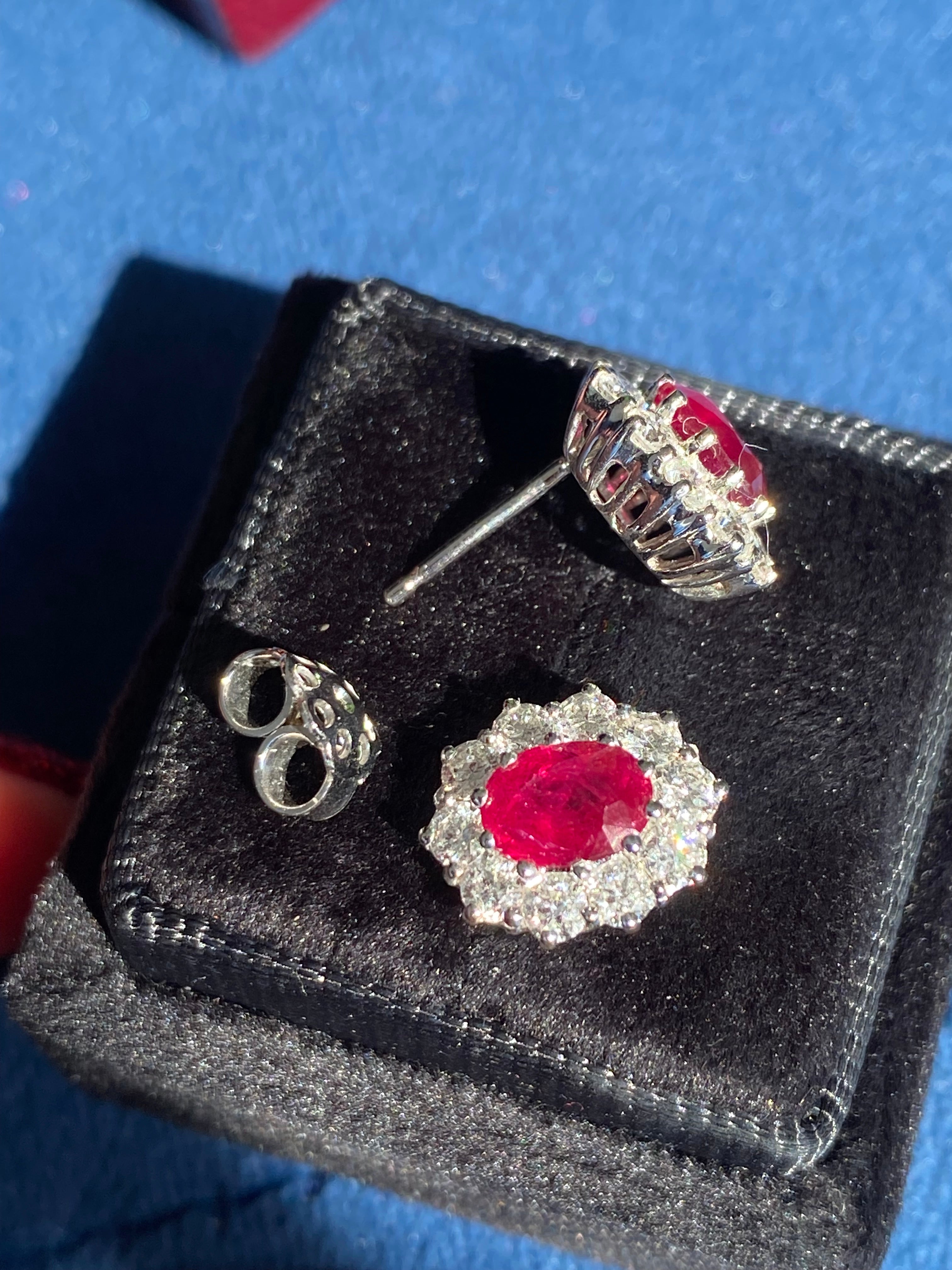 3.37 CTW Ruby and Natural Diamond Stud Earrings in 18ct White Gold