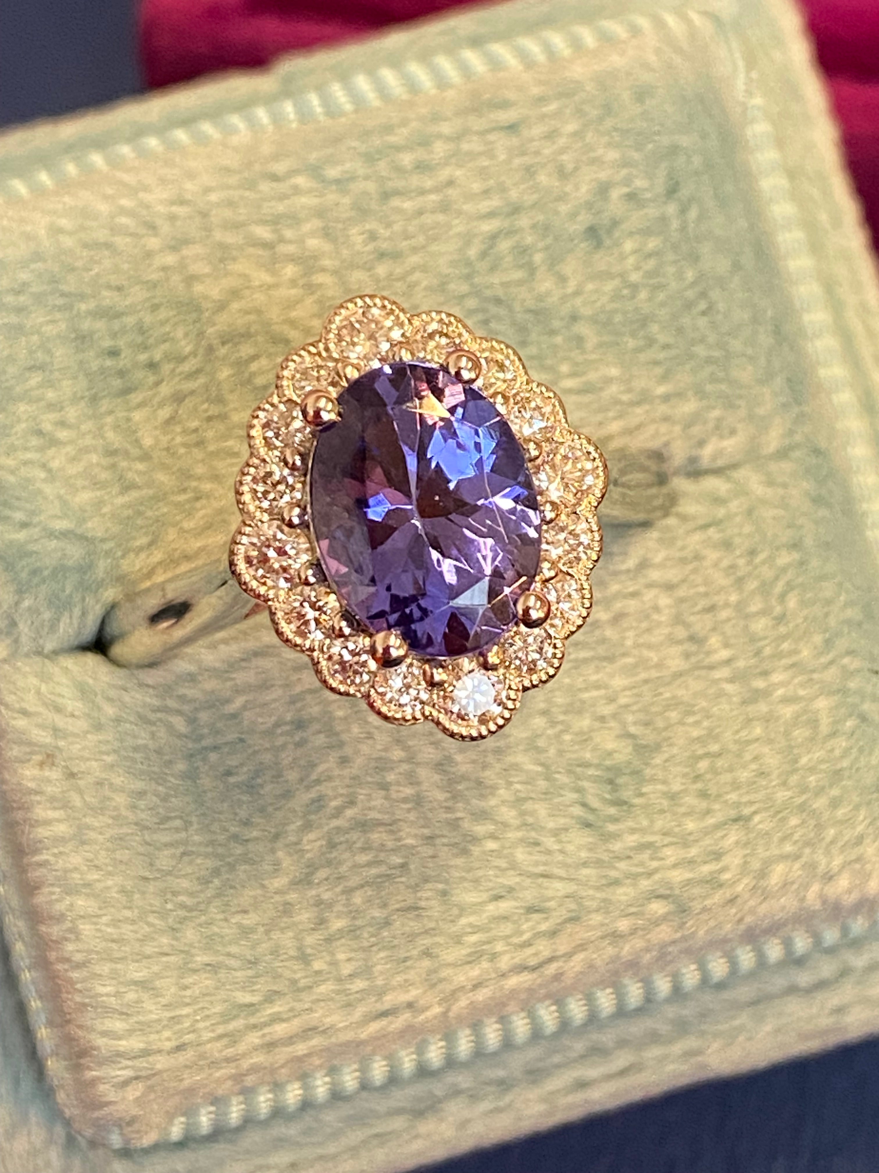 1.99 CTW Tanzanite and Natural Diamond Halo Ring in Platinum