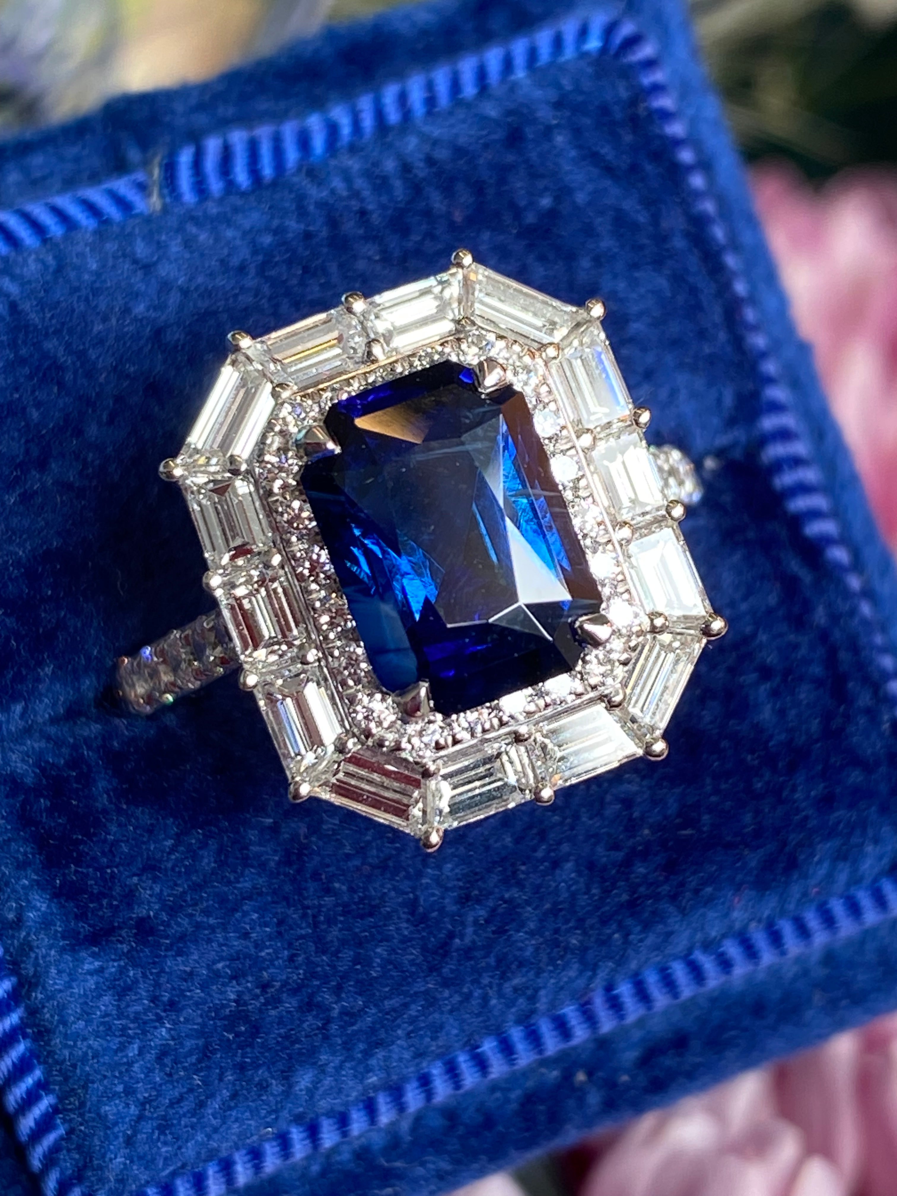 4.58 CTW Ceylon Sapphire and Natural Diamond Ring in Platinum
