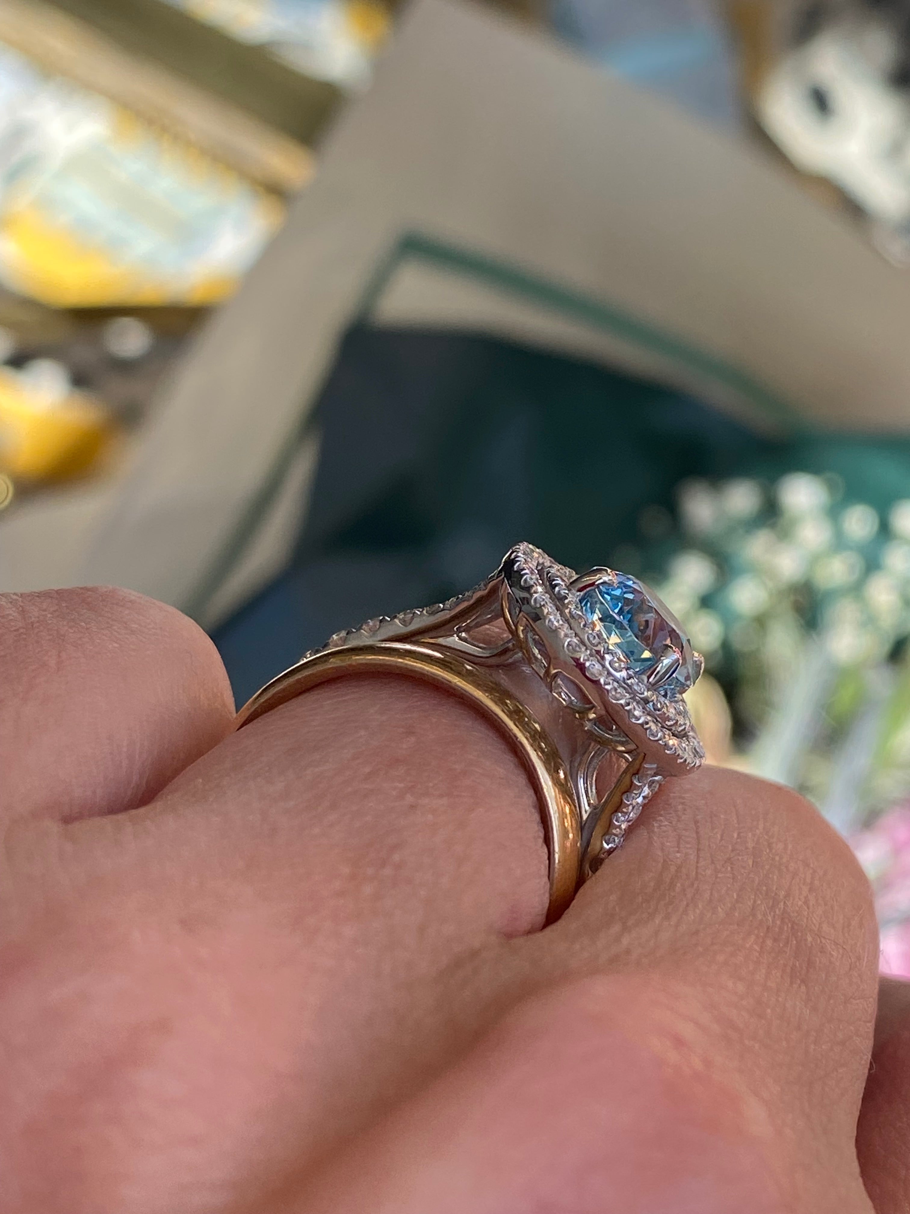 3.23 CTW Oval Cut Aquamarine and Natural Diamond Double Halo Engagement Ring in Platinum