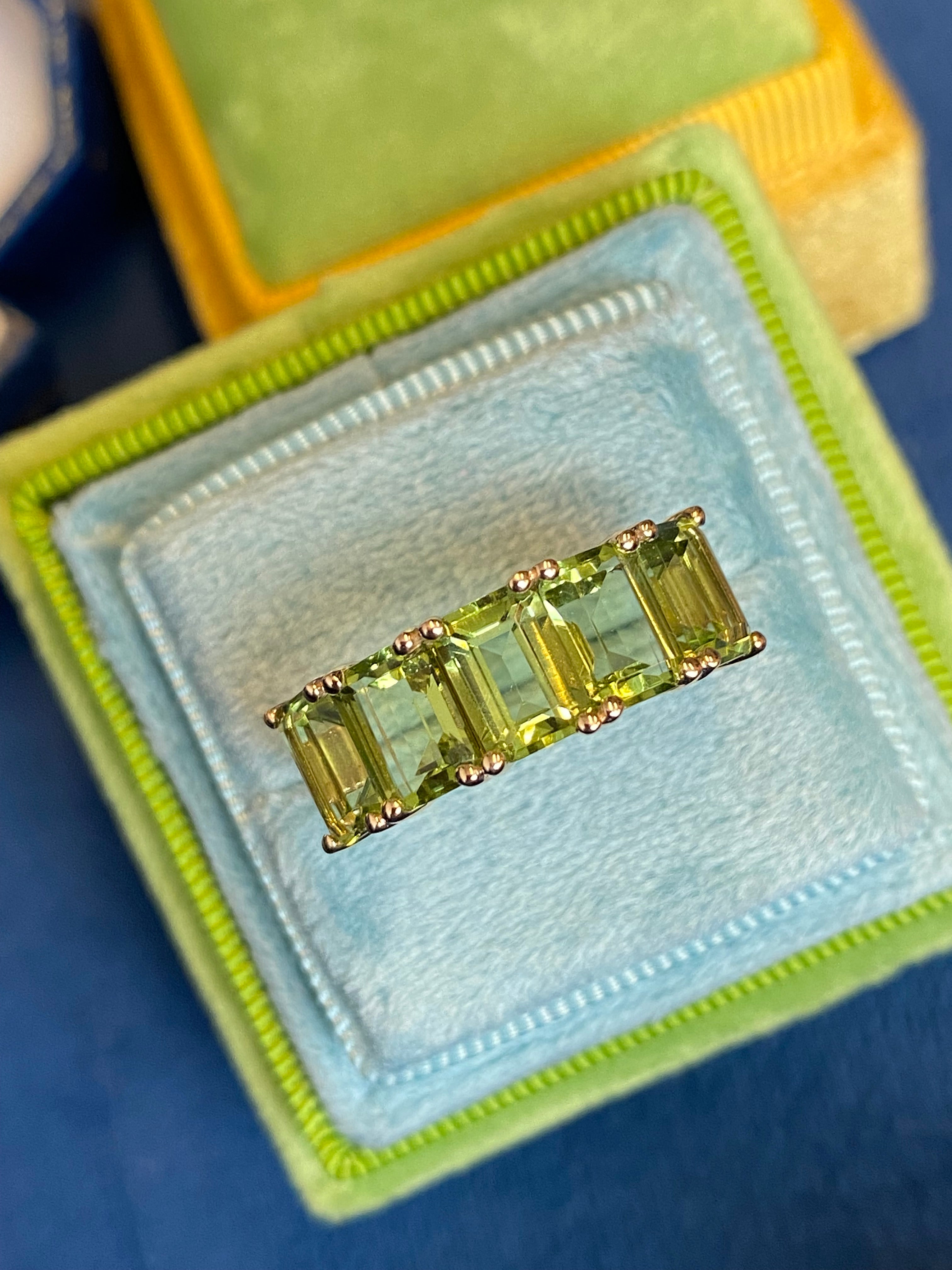 4.11 CTW Peridot Five Stone Eternity Ring in 9ct Yellow Gold