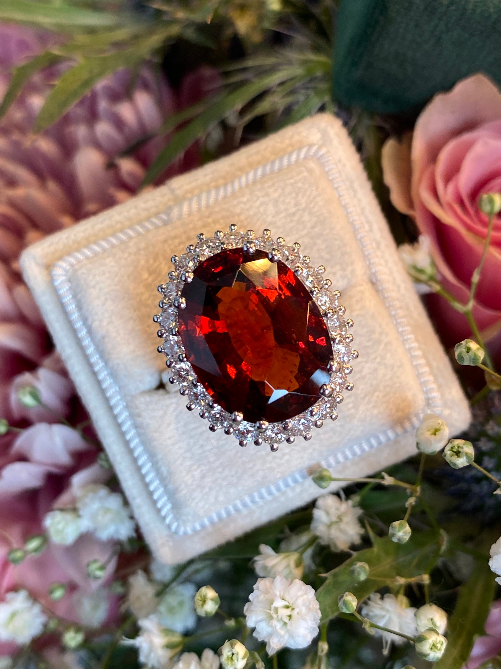 10.41 Carat Hessonite Garnet and Diamond Ring in 18ct White Gold