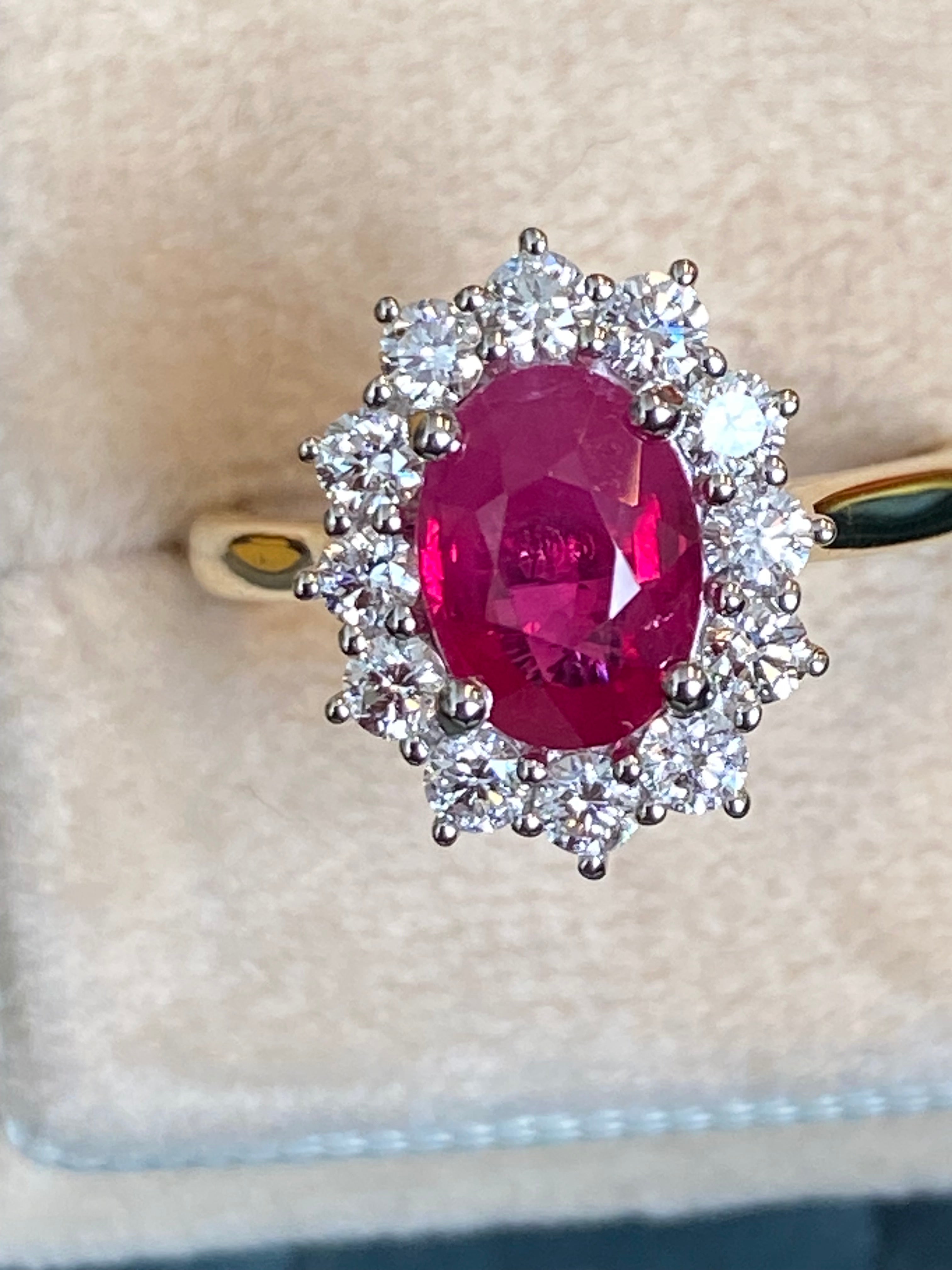 Breathtaking Ruby and Natural Diamond Halo Ring in Platinum and 18ct Yellow Gold