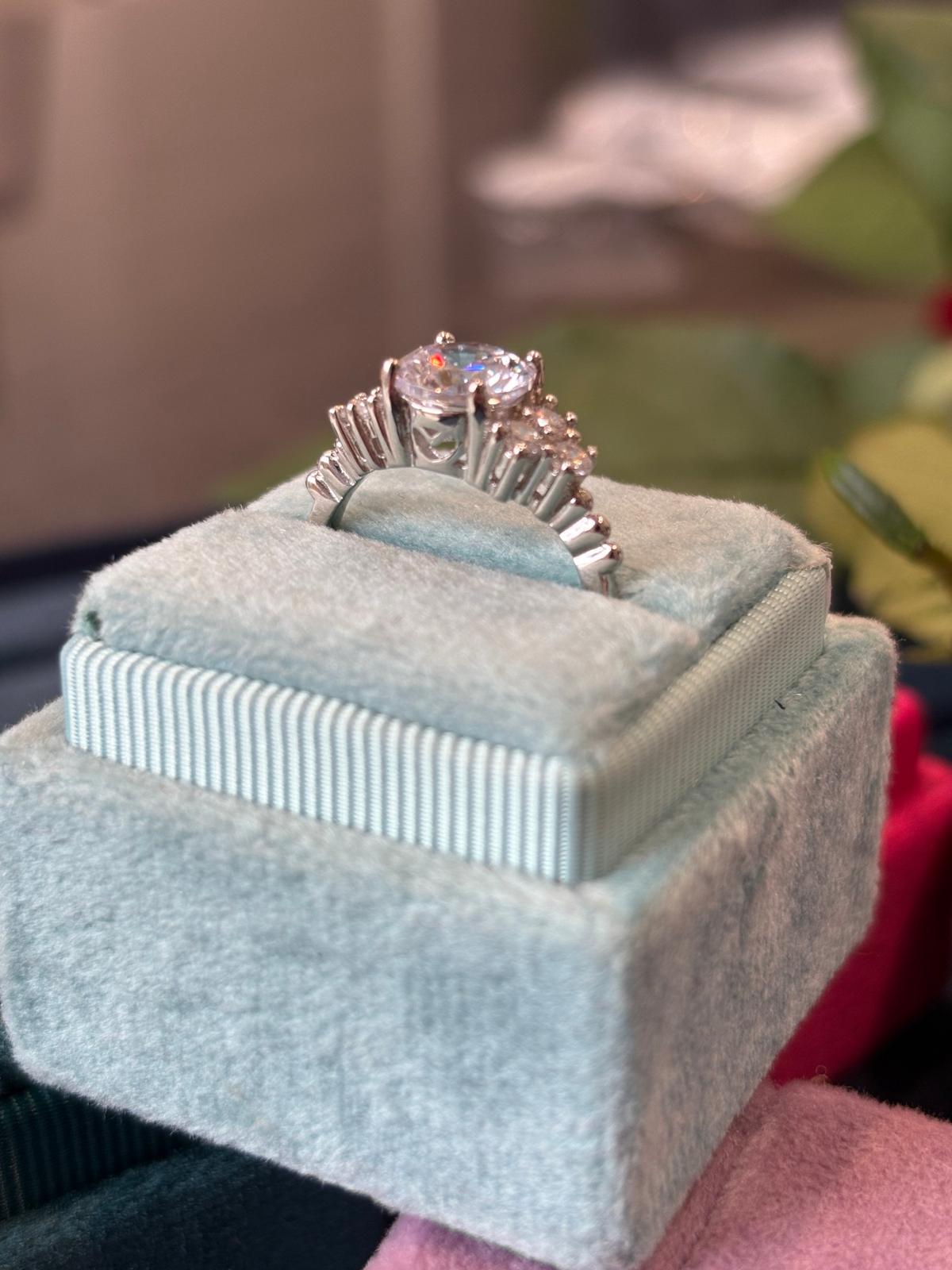 Round Cut Trefoil Set Three Stone Moissanite Engagement Ring in Sterling Silver