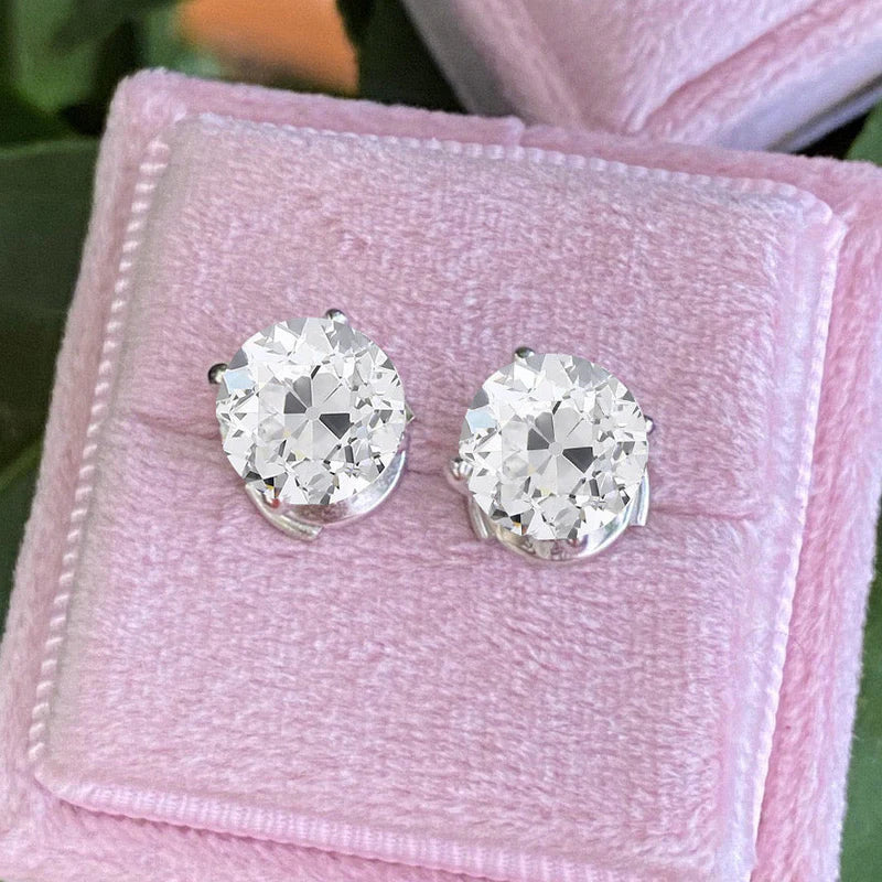 Heritage 4.00 CTW + Old Cut Lab Grown Diamond Solitaire Stud Earrings, at Least F Colour / VS Clarity