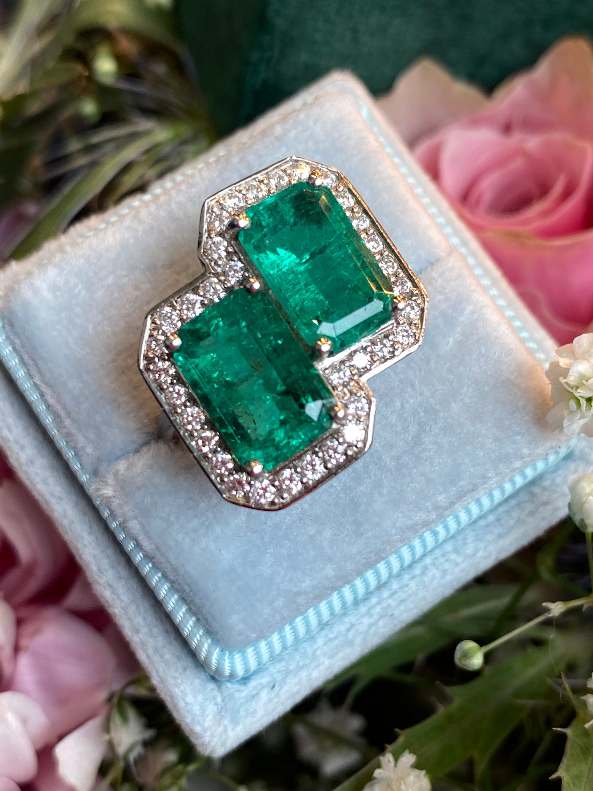 5.37 CTW Colombian Emerald and Natural Diamond Ring in Platinum