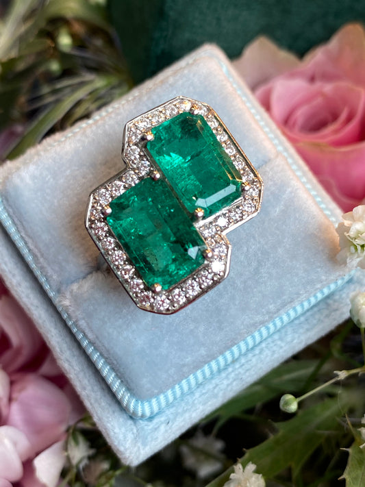 5.37 CTW Colombian Emerald and Natural Diamond Ring in Platinum