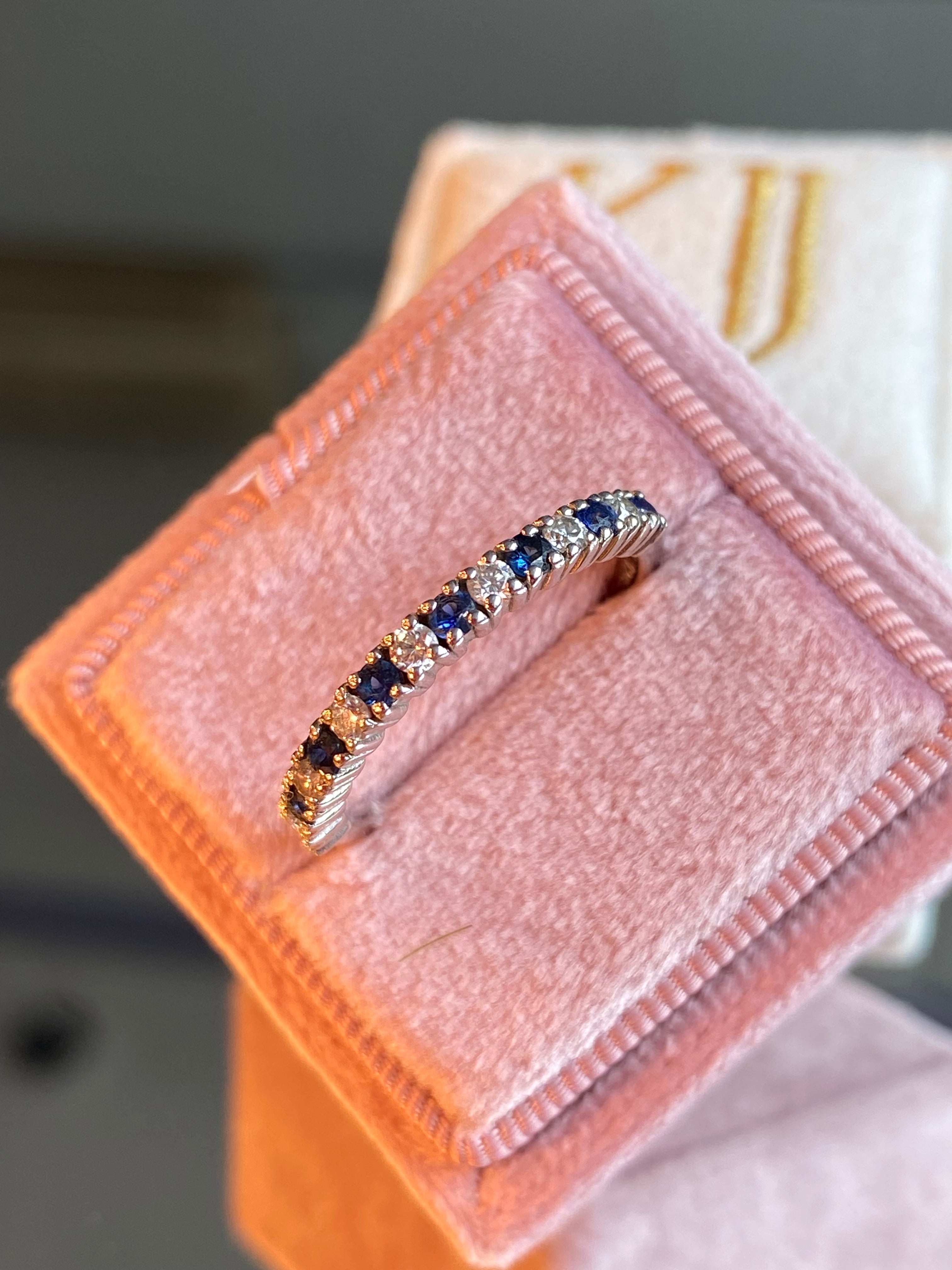 0.47ctw Natural Sapphire and Moissanite Eternity Stacking Ring