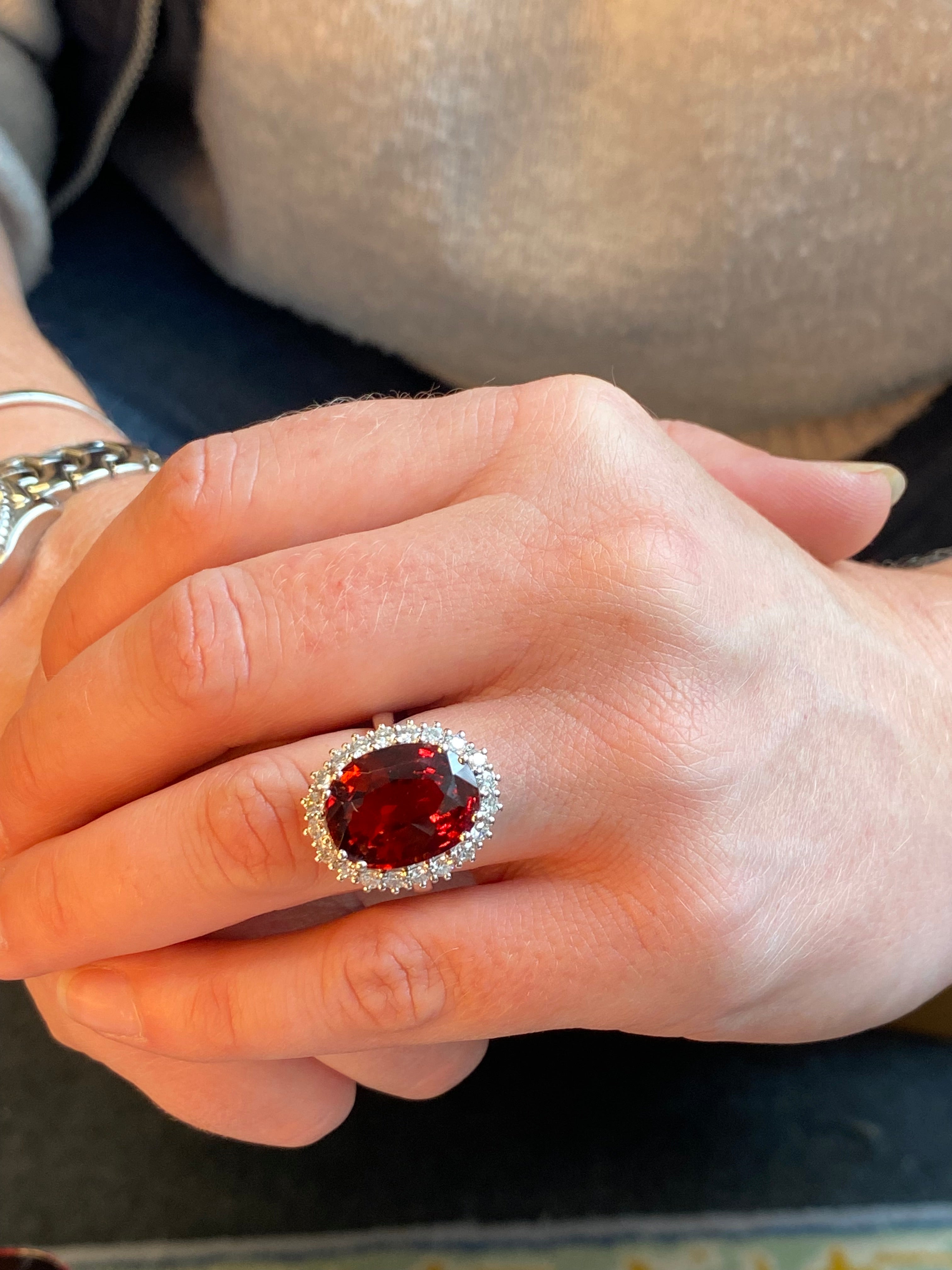 10.41 Carat Hessonite Garnet and Diamond Ring in 18ct White Gold