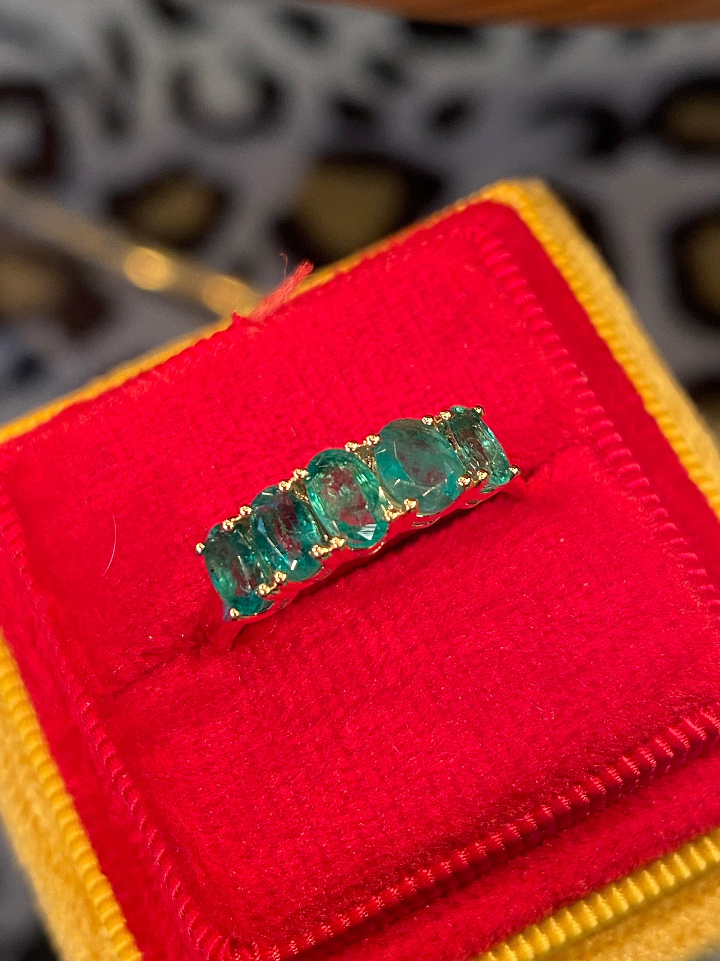 1.23 CTW Emerald Five Stone Ring in 9ct Yellow Gold