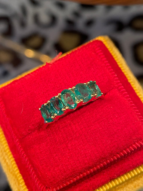 1.23 CTW Emerald Five Stone Ring in 9ct Yellow Gold
