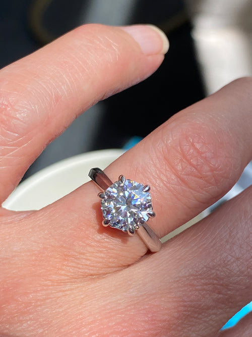 2.00 Carat Knife Edge Round Brilliant Moissanite Solitaire Ring in Sterling Silver