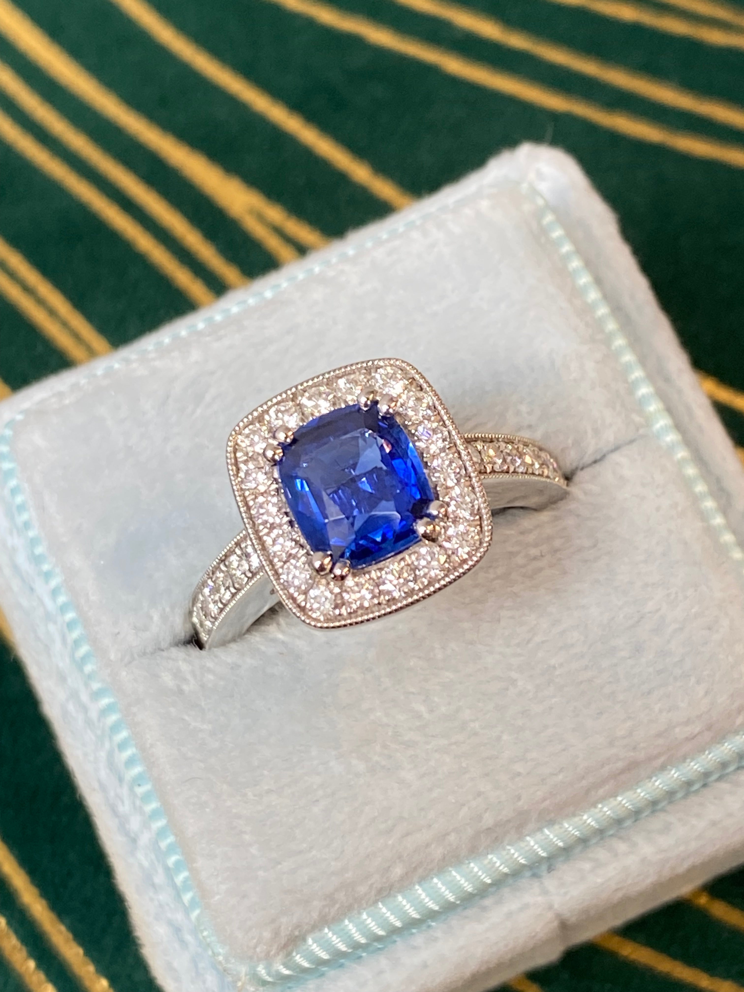 2.11 CTW Blue Ceylon Sapphire and Natural Diamond Ring in Platinum