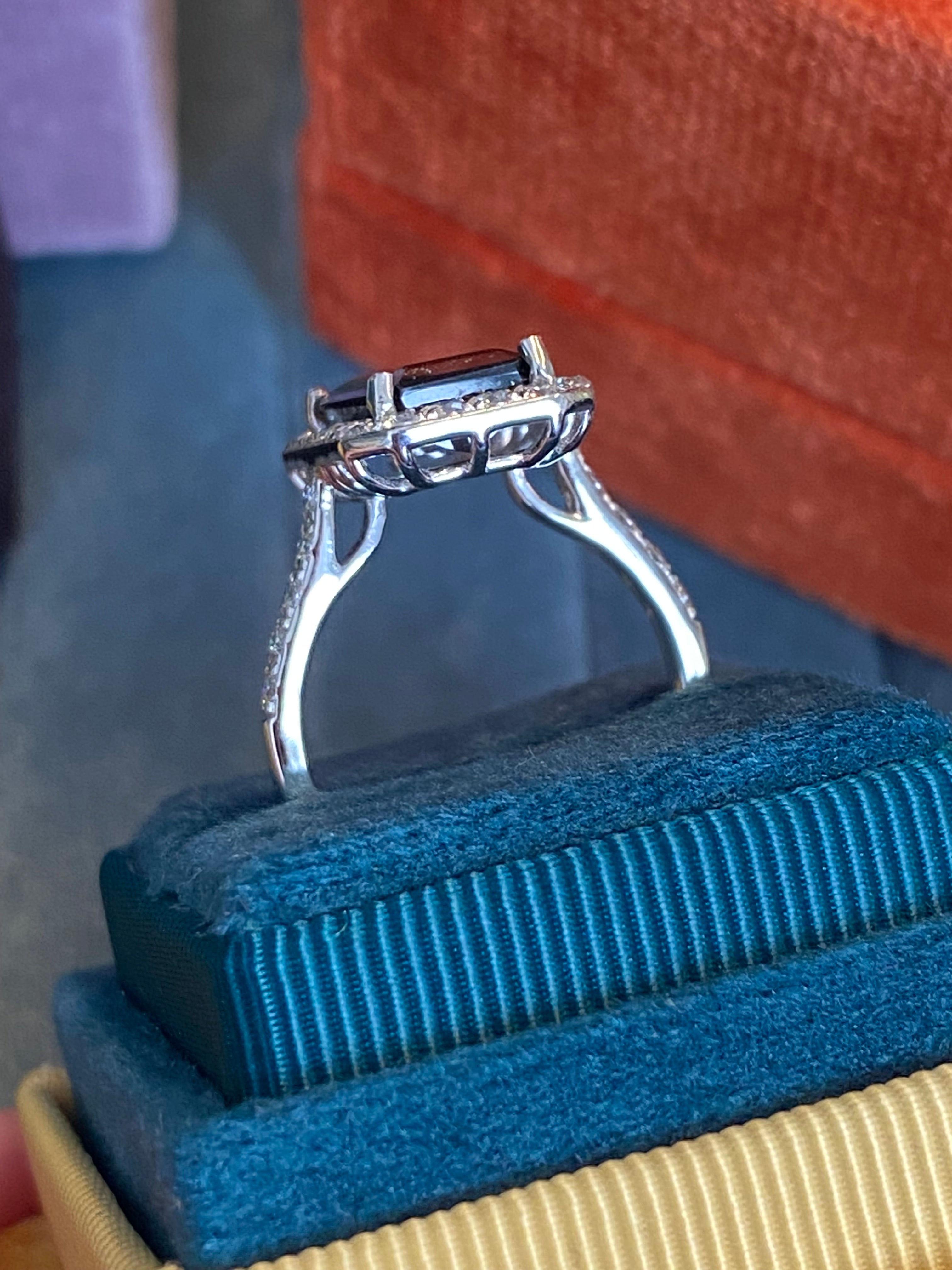 5.28 CTW Emerald Cut Green Tourmaline and Natural Diamond Ring in Platinum