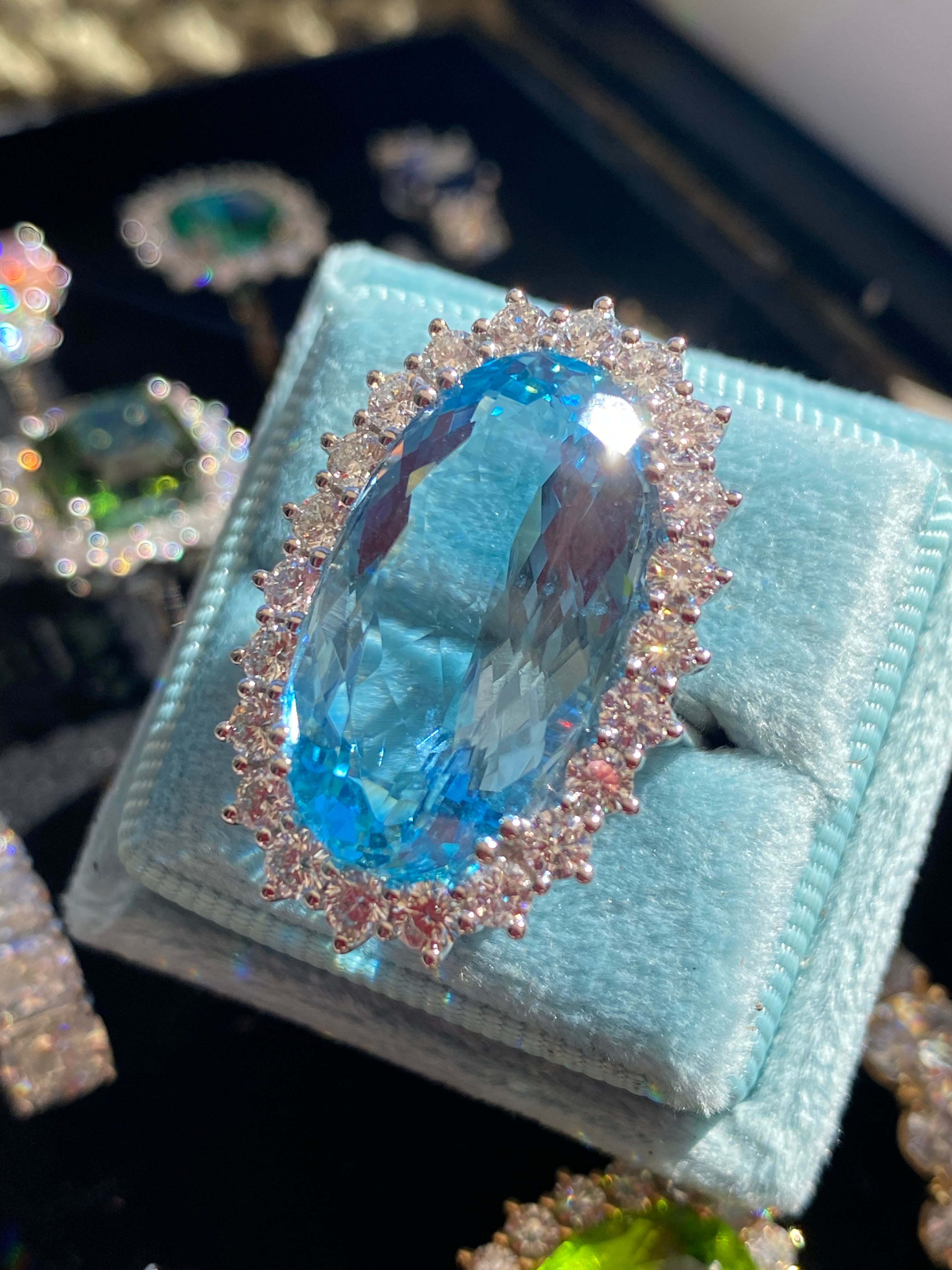 15.48 Carat Certified Santa Maria Aquamarine and 1.87ctw Natural Diamond Halo Ring in Platinum