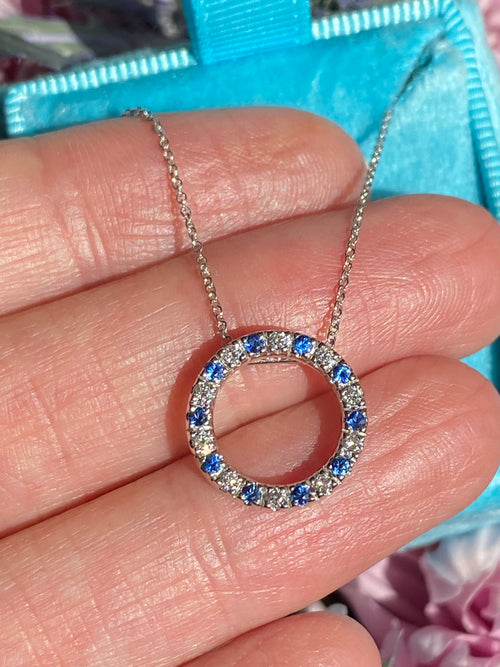 0.35 CTW Sapphire and Diamond Circle Necklace in 18ct White Gold