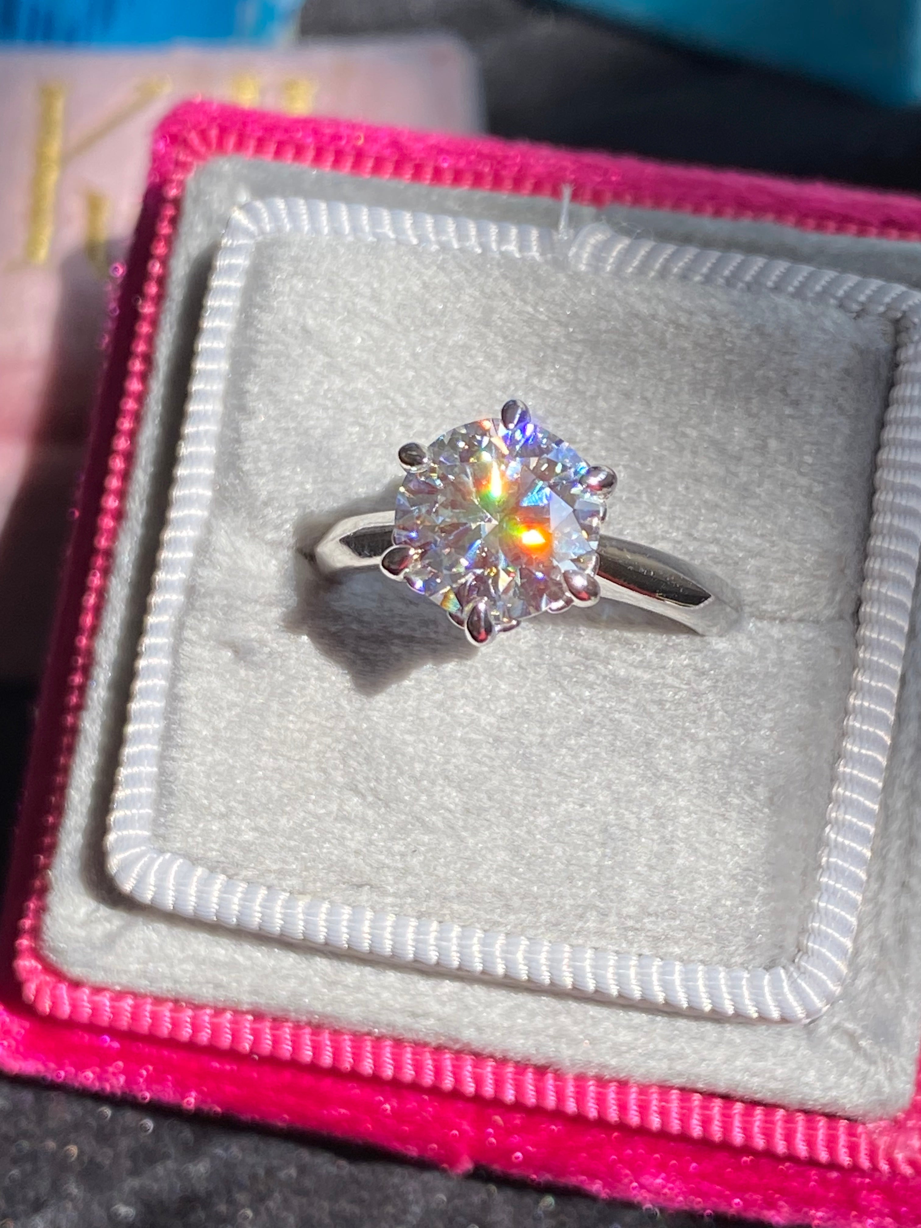 2.00 Carat Knife Edge Round Brilliant Moissanite Solitaire Ring