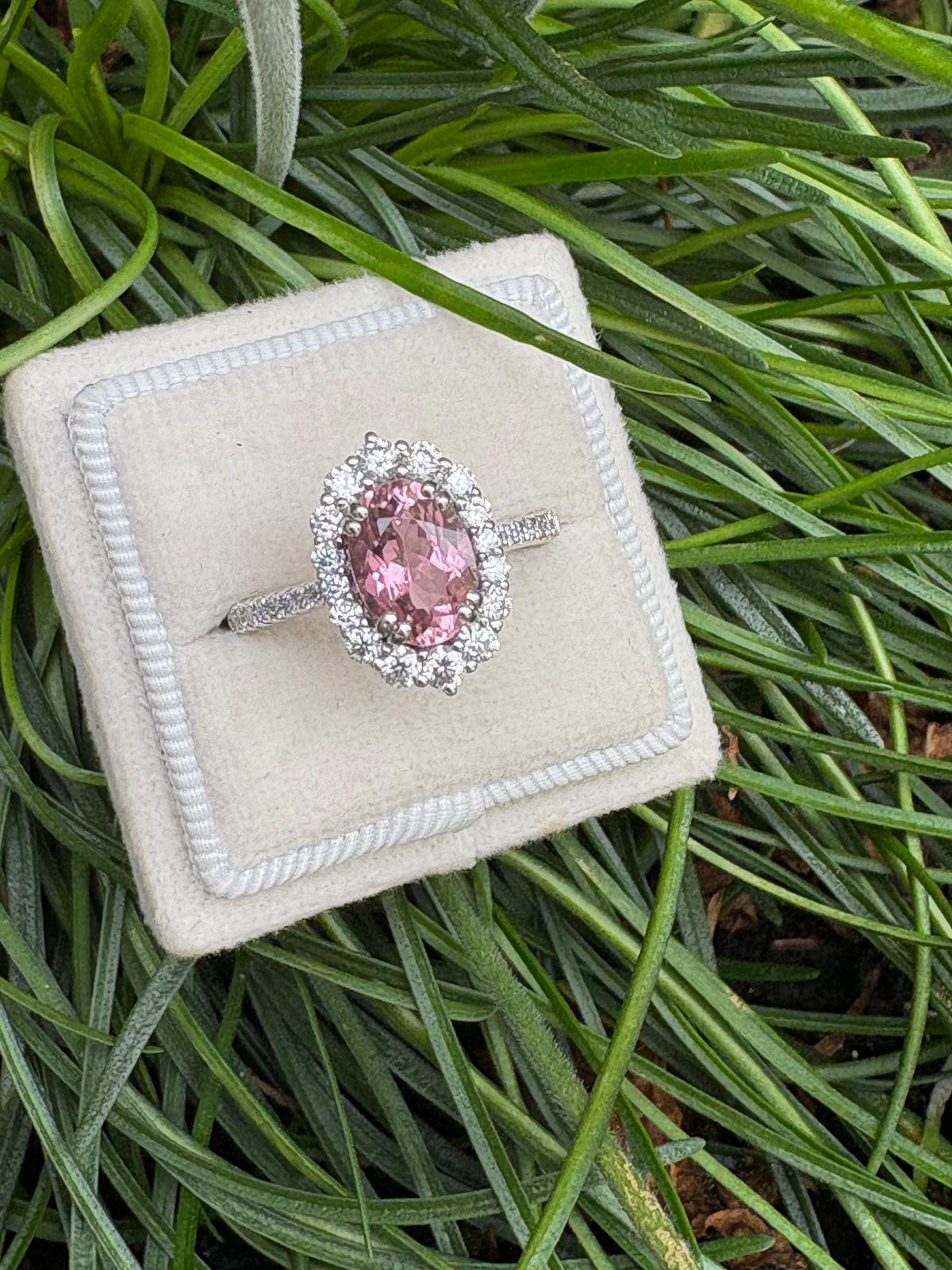 2.05 Carat Pink Tourmaline and Moissanite Ring in Sterling Silver