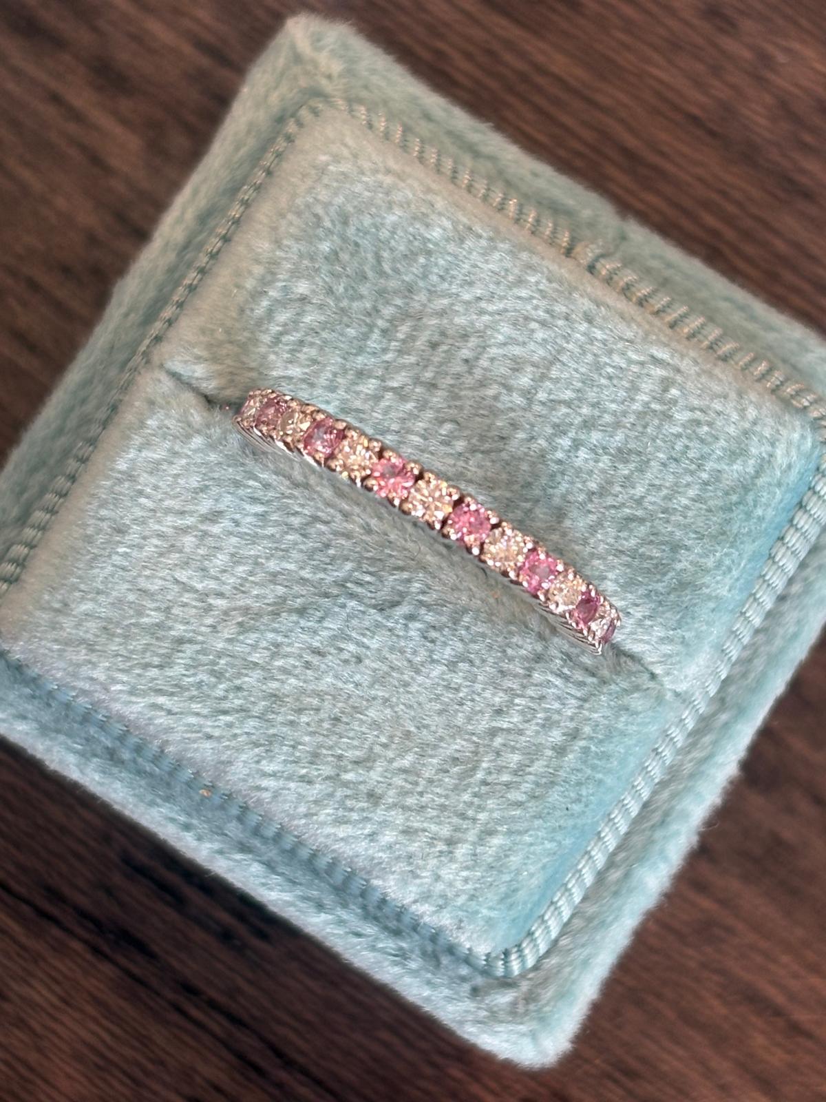 0.47ctw Natural Pink Sapphire and Moissanite Eternity Stacking Ring in Sterling Silver