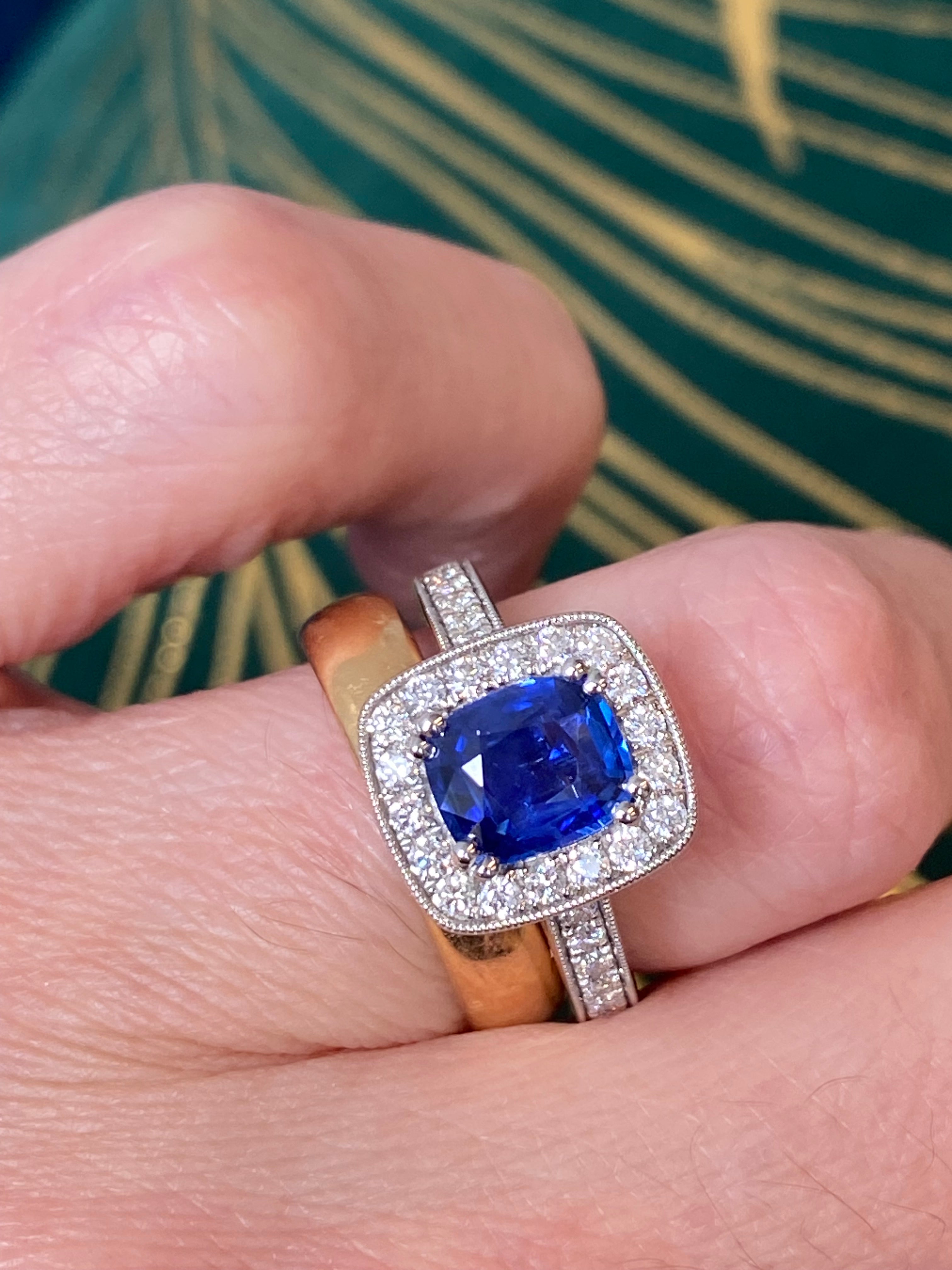 2.11 CTW Blue Ceylon Sapphire and Natural Diamond Ring in Platinum