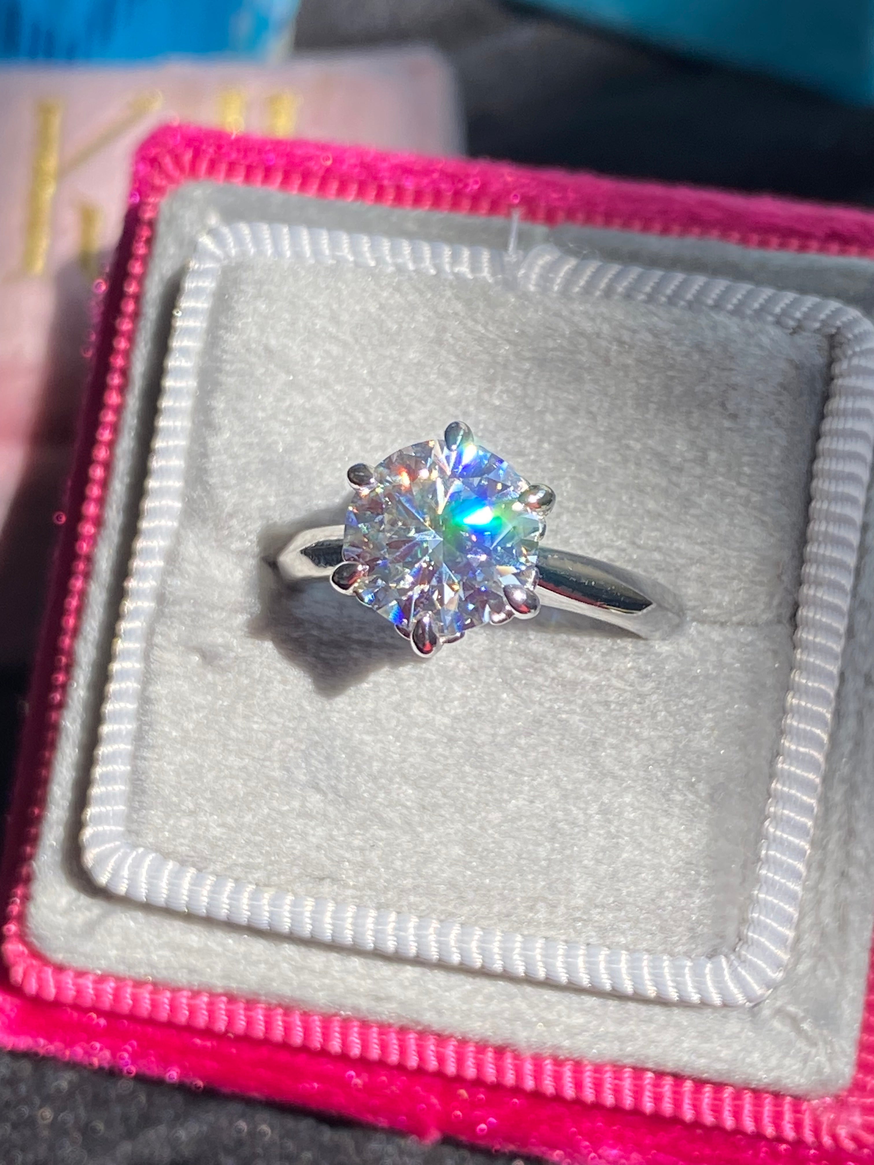 2.00 Carat Knife Edge Round Brilliant Moissanite Solitaire Ring