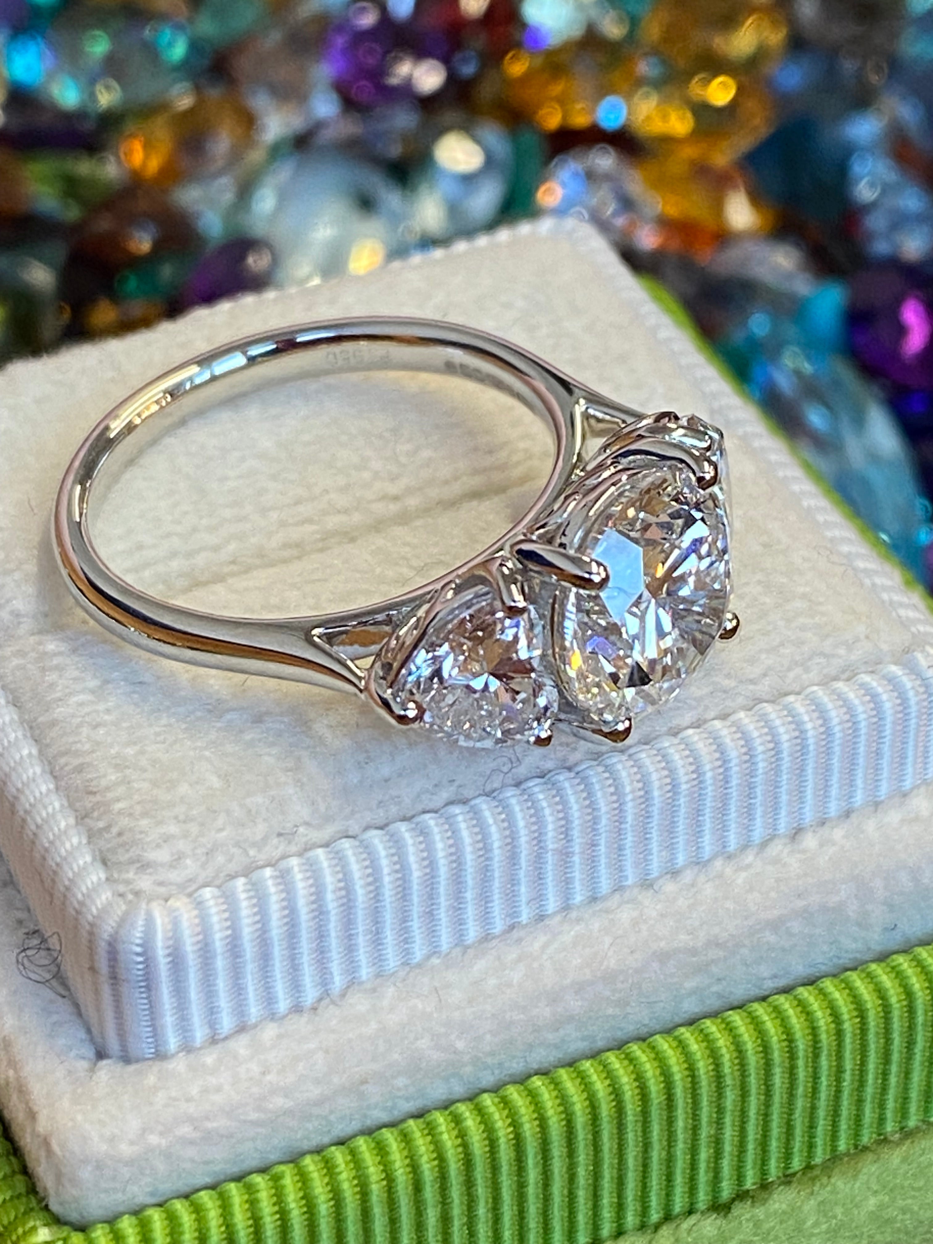 3.80CT + Brilliant Cut Oval and Heart Lab Grown Diamond Three Stone Engagement Ring, D Colour / VS Clarity in Platinum