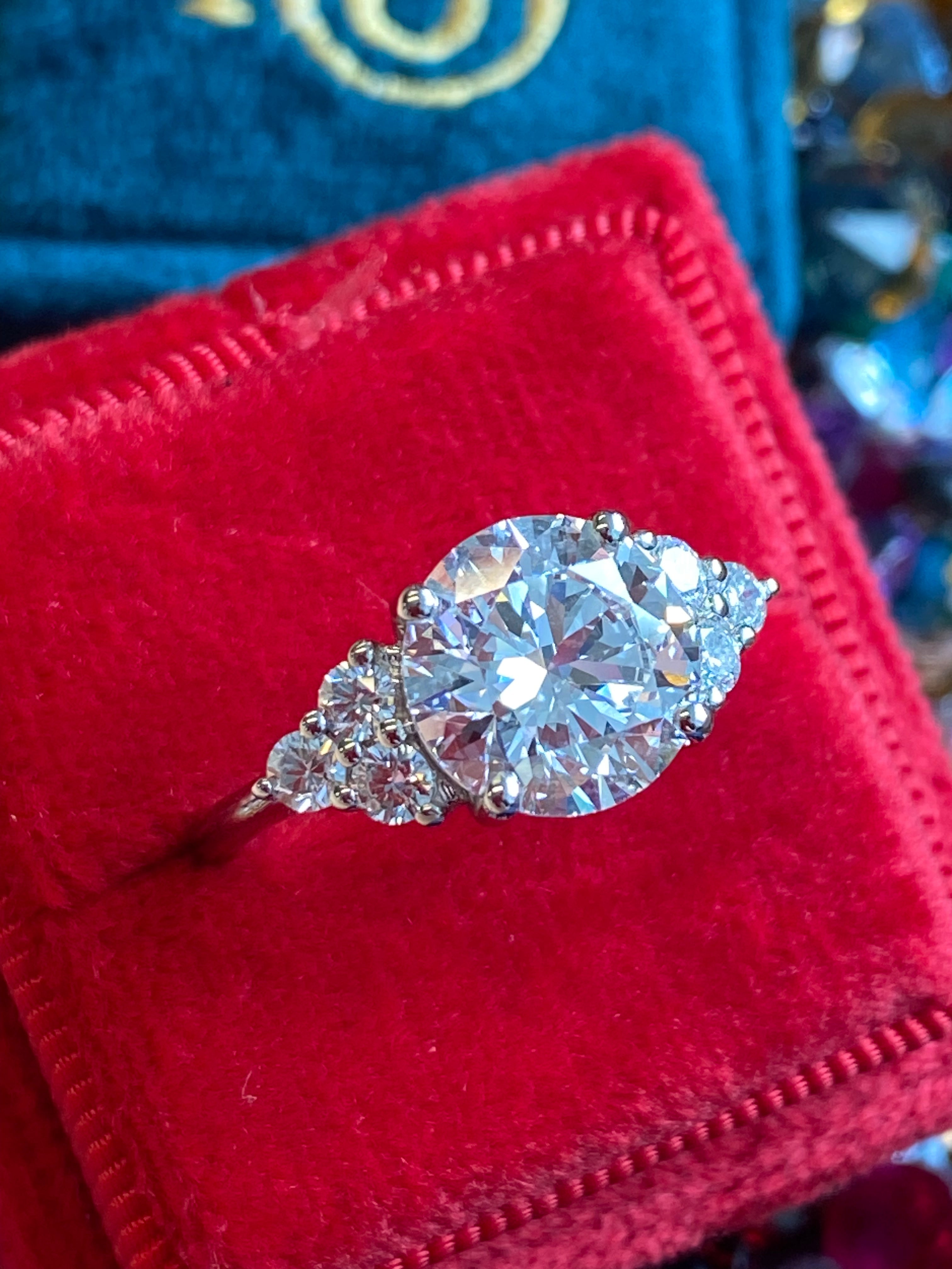 3.39 Carat Round Brilliant Cut D Colour VS1 Lab Diamond Trefoil Three Stone Ring in Platinum