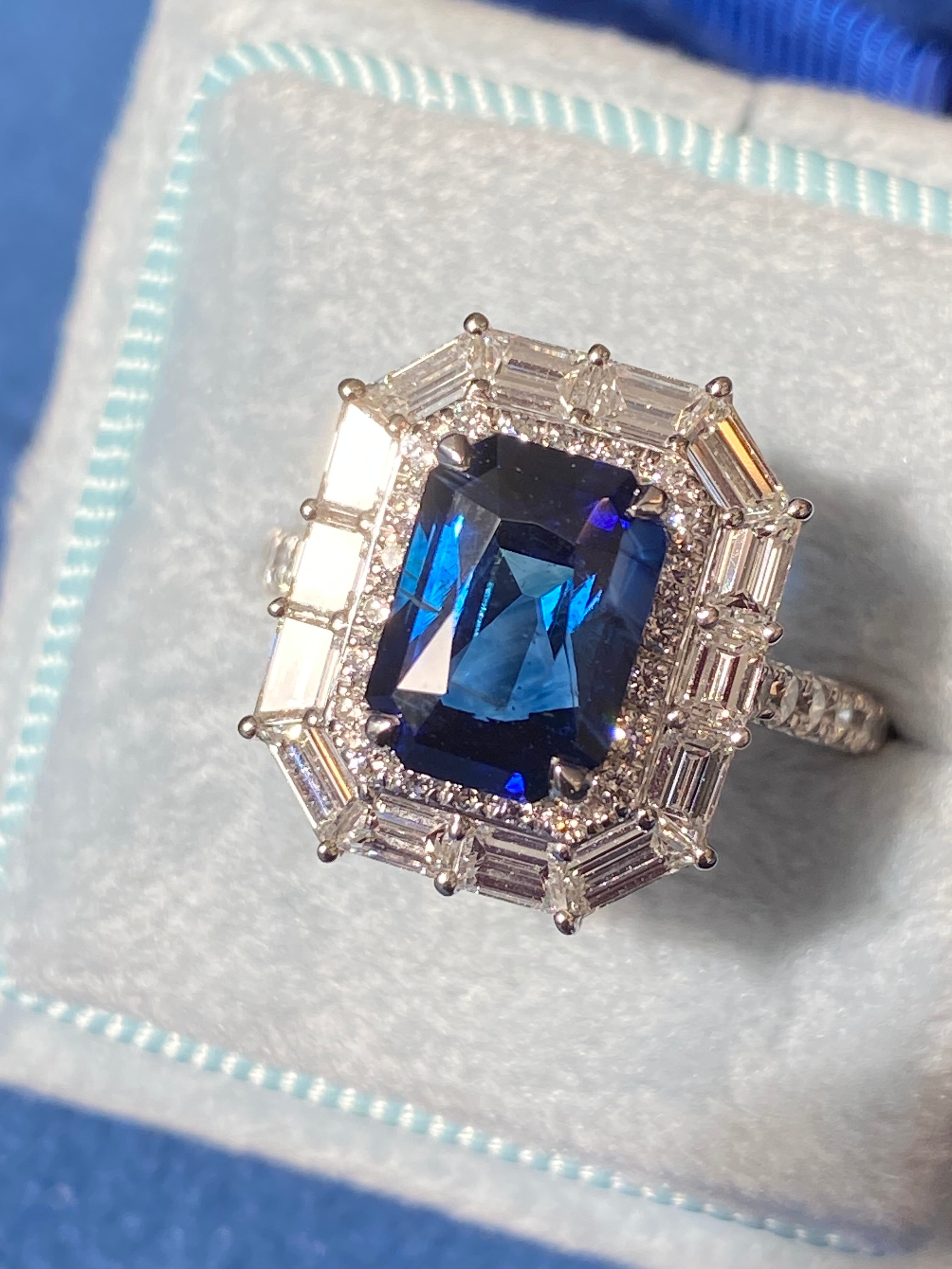 4.58 CTW Ceylon Sapphire and Natural Diamond Ring in Platinum