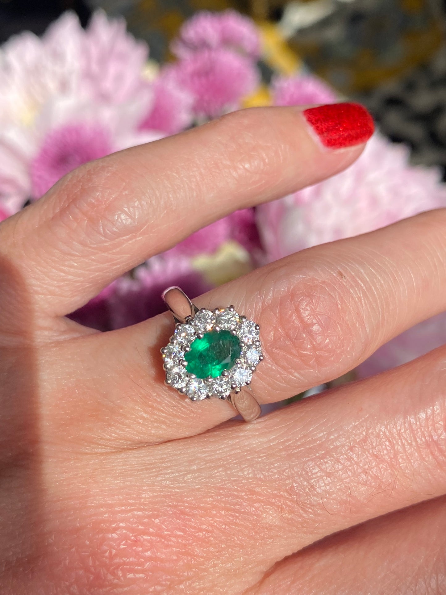 0.60 Carat Emerald and 0.66 ctw Natural Diamond Halo Engagement Ring in Platinum