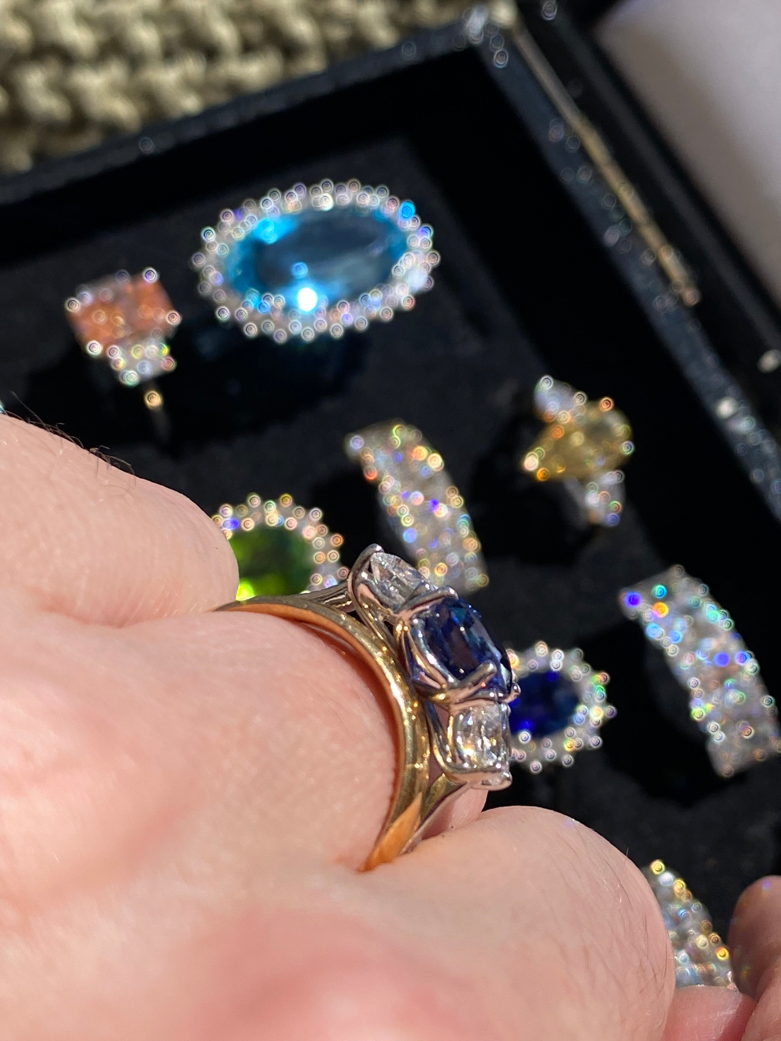 4.33 CTW Blue Ceylon Sapphire and Natural Diamond Three Stone Engagement Ring in Platinum