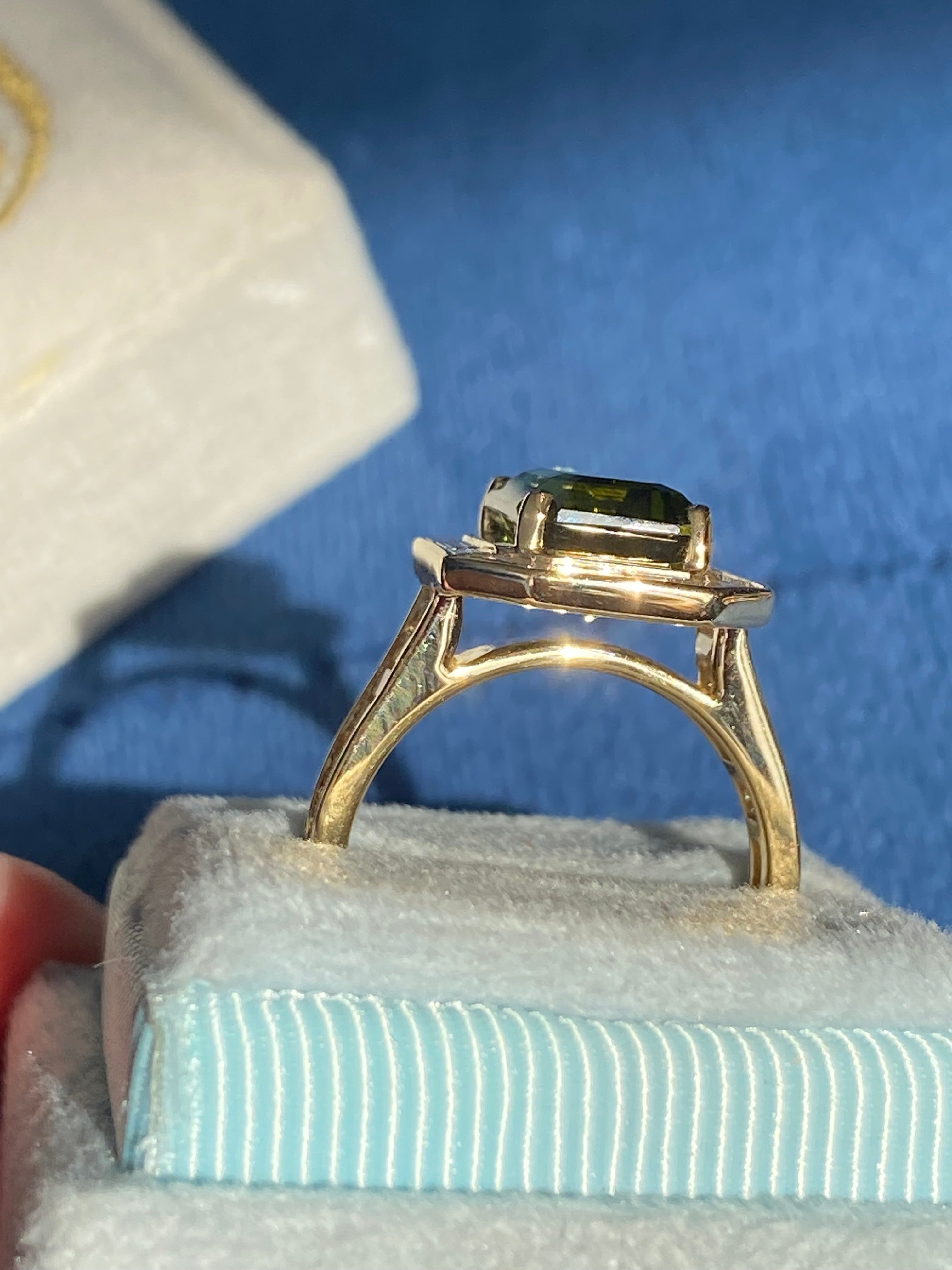 3.85 Carat Green Tourmaline and 1.84ctw Natural Diamond Ring in 18ct Yellow Gold