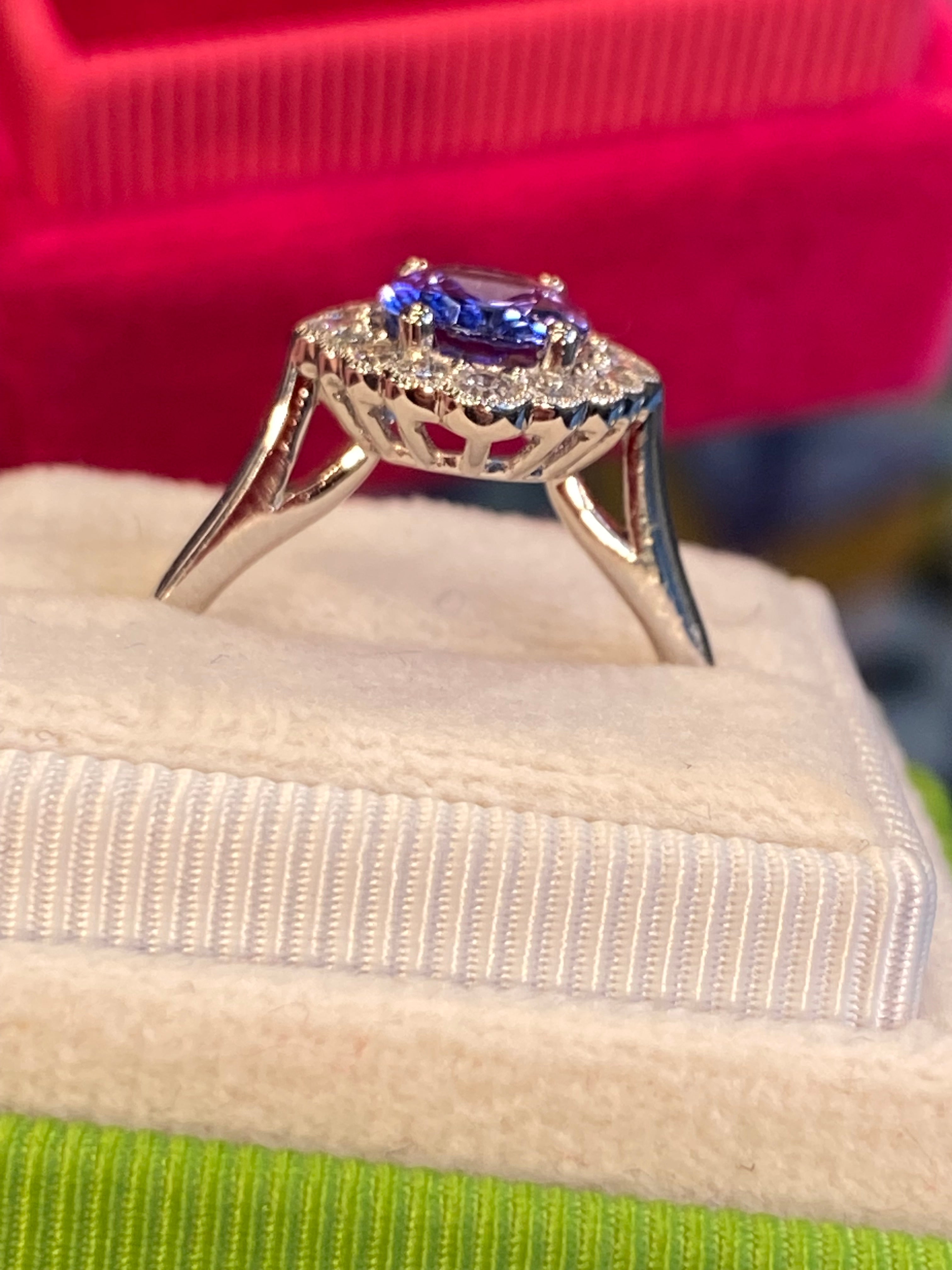 1.99 CTW Tanzanite and Natural Diamond Halo Ring in Platinum