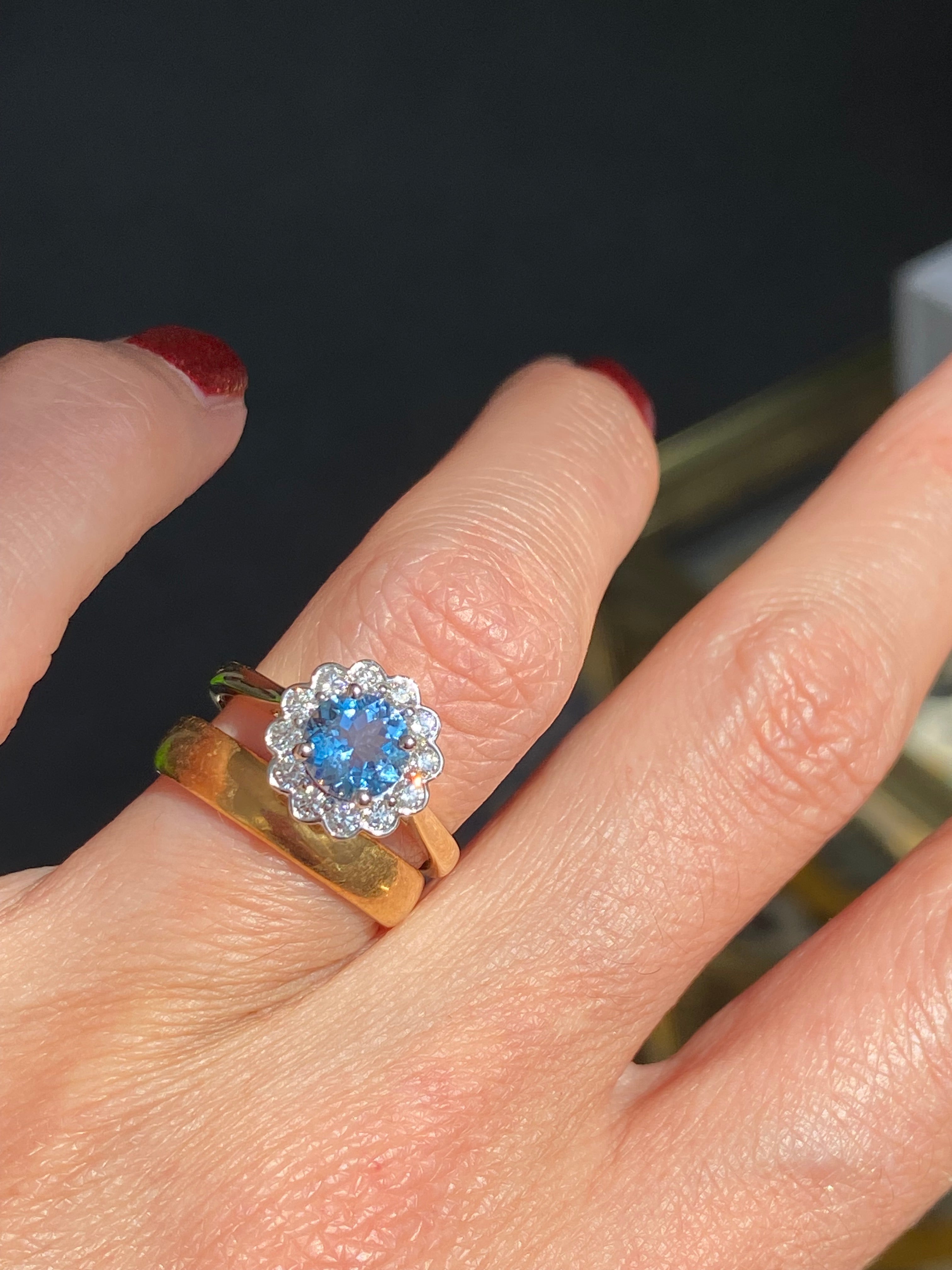 1.24 CTW Aquamarine and Natural Diamond Ring in Platinum and 18ct Yellow Gold