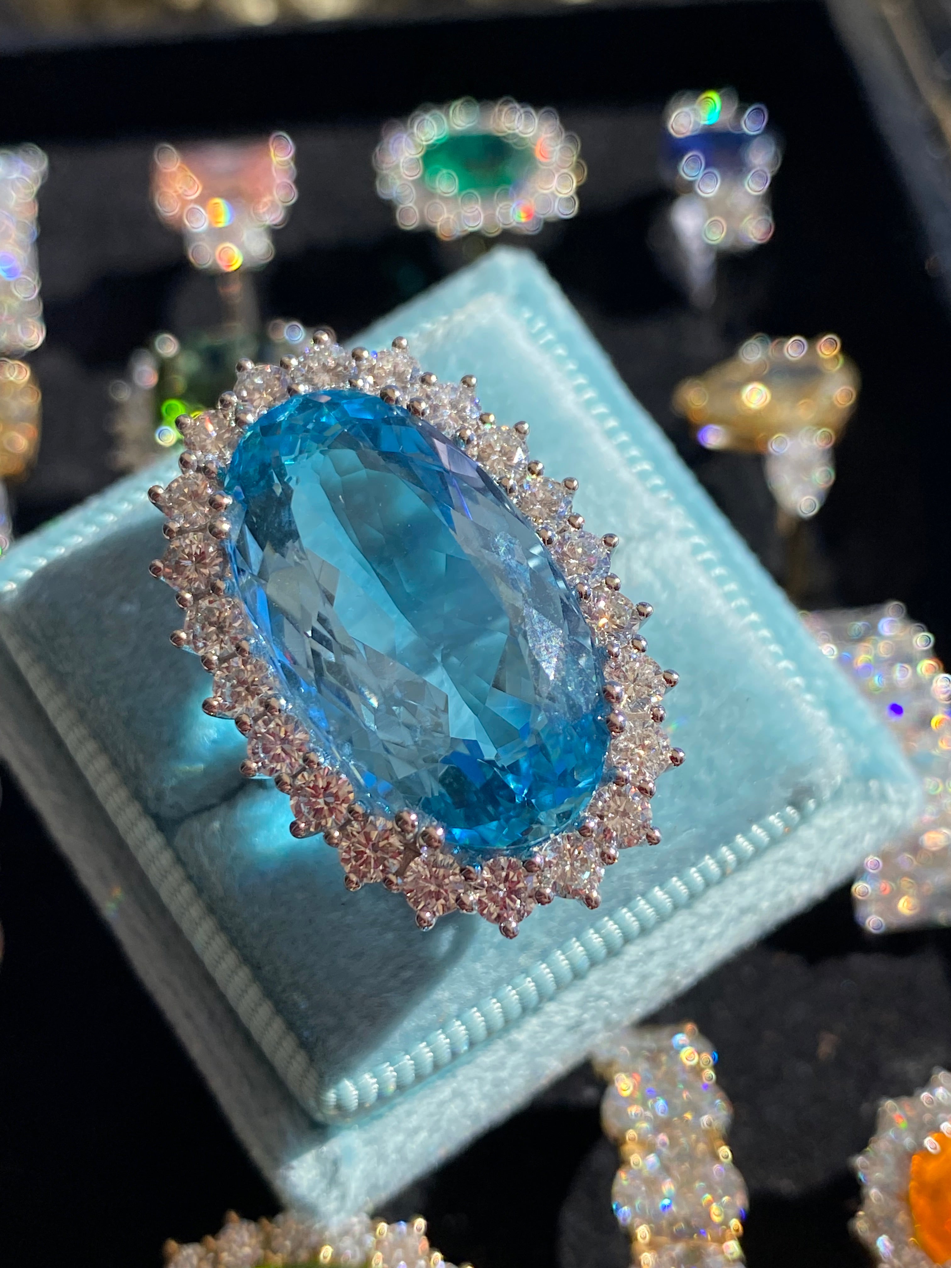 15.48 Carat Certified Santa Maria Aquamarine and 1.87ctw Natural Diamond Halo Ring in Platinum
