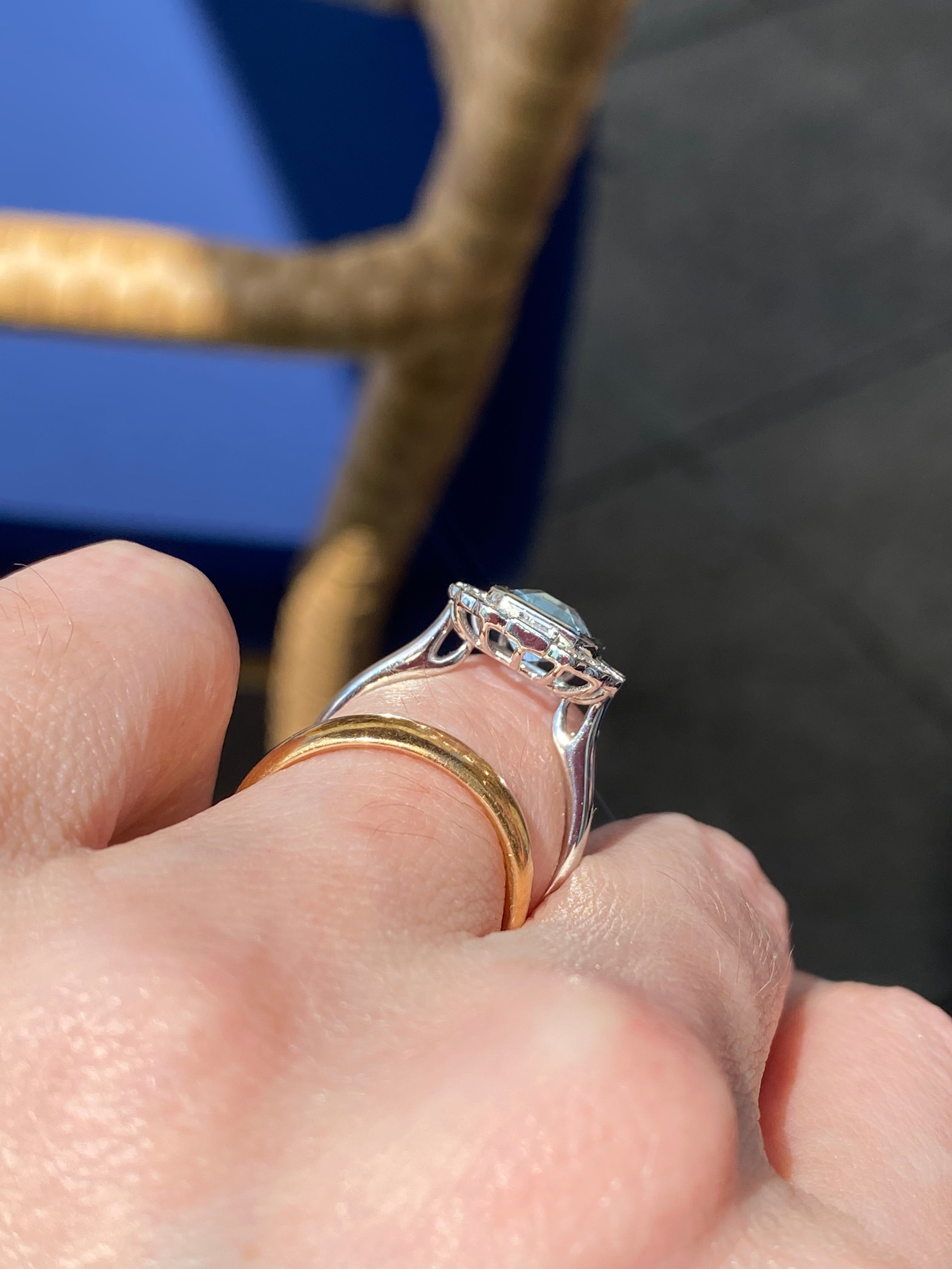 2.23 CTW Emerald Cut Aquamarine and Natural Diamond Engagement Ring in Platinum